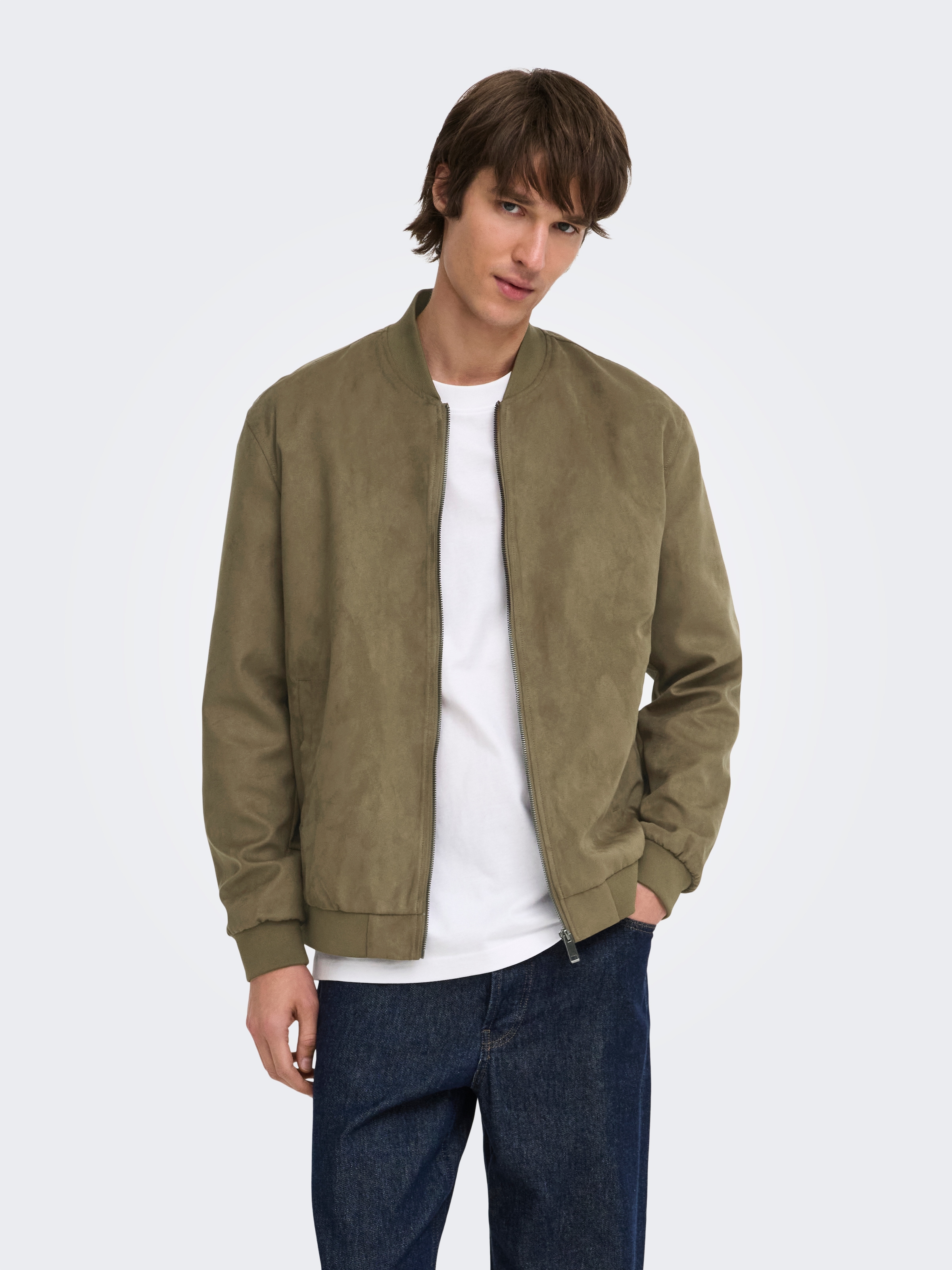 Only & Sons Blouson "Onslucas Fake Suede Bomber Otw" Polyester, Regular Fit
