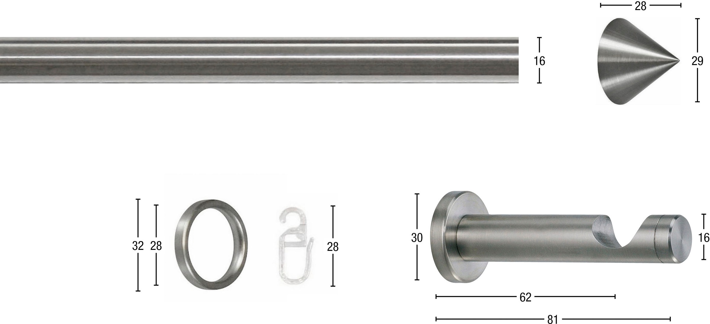 GARESA Gardinenstange »Orion«, 1 läufig-läufig, Fixmaß, Fixlänge 200 cm, mit Ringe