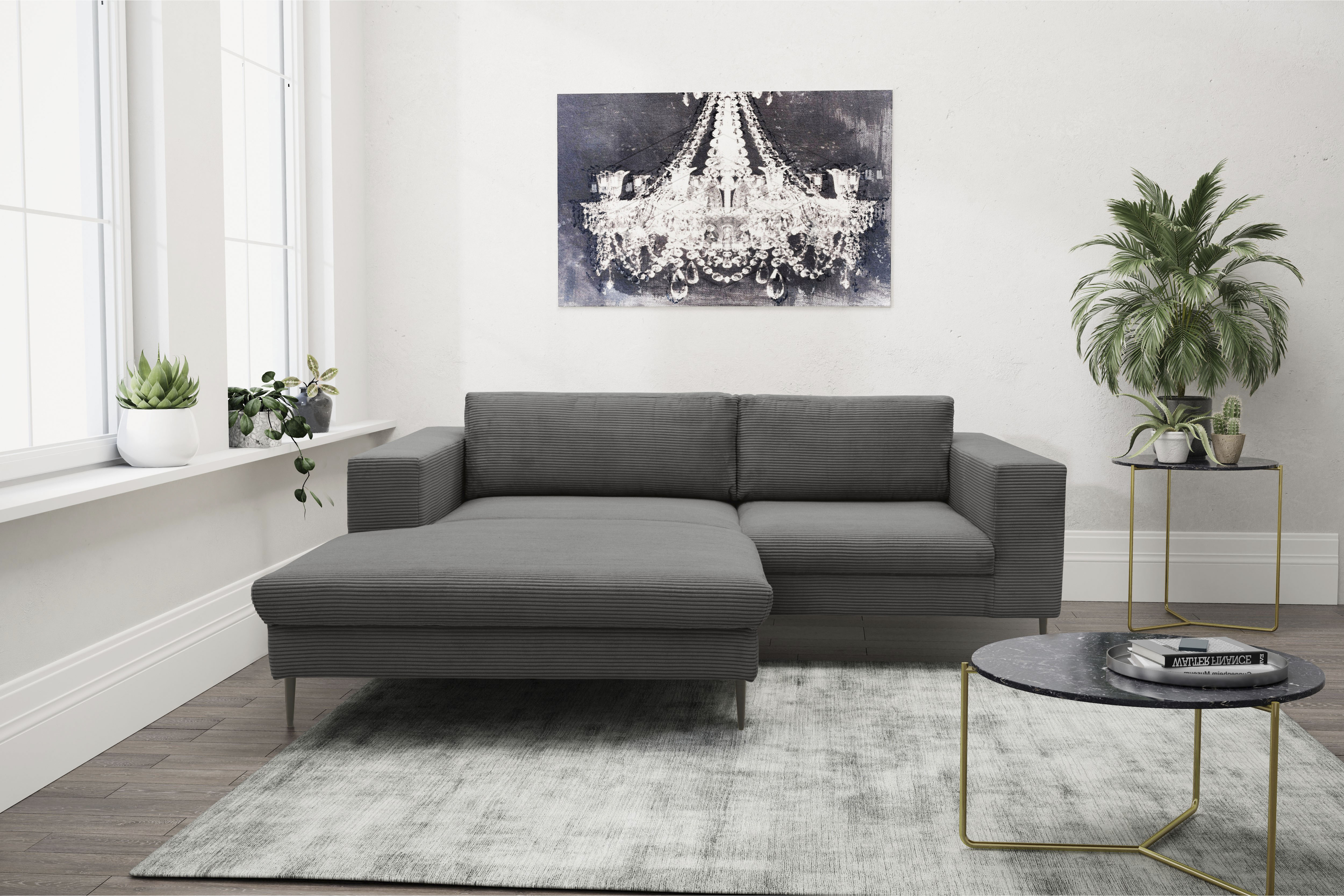 DOMO collection Ecksofa "Modica kompakt und elegant, Breite 244, L-Form" Auch in Cord, Fußhöhe passend für gängige Saugroboter