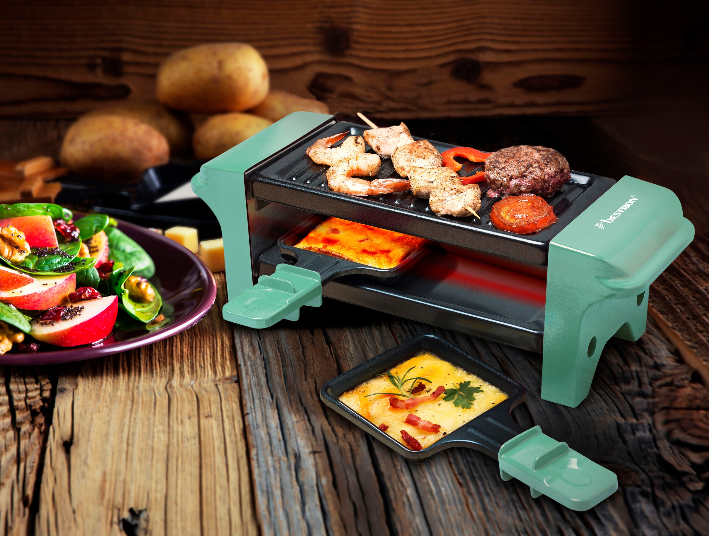 bestron Raclette »AGR102G«, zwei 350 St. online 2 Holzschabern Raclettepfännchen, | mit für Pfännchen 2 kaufen 1 BAUR und W, Personen, zwei bis