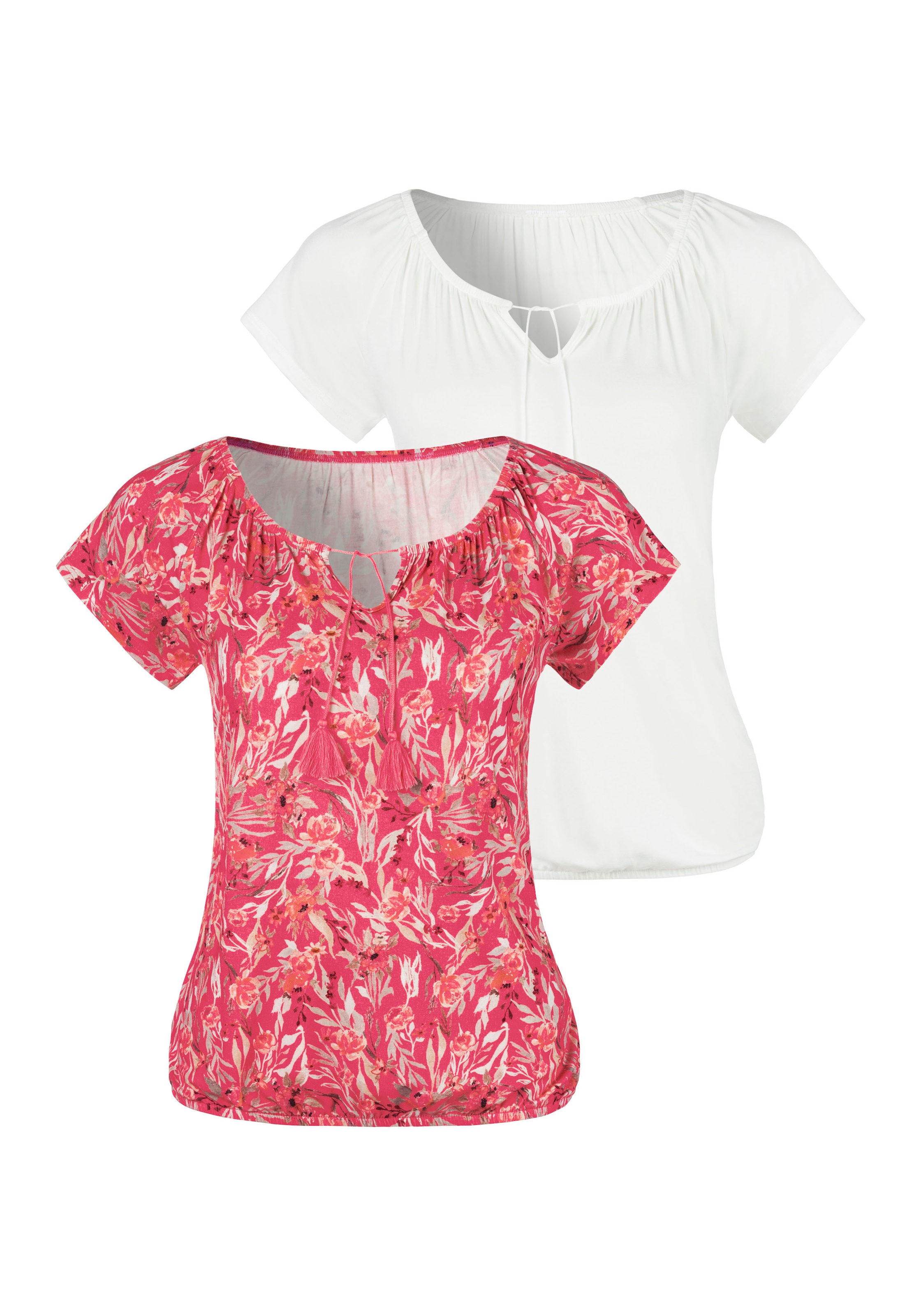 Vivance T-Shirt, mit Ausschnitt (2er-Pack), am für Bindeband bestellen Tassel BAUR und 