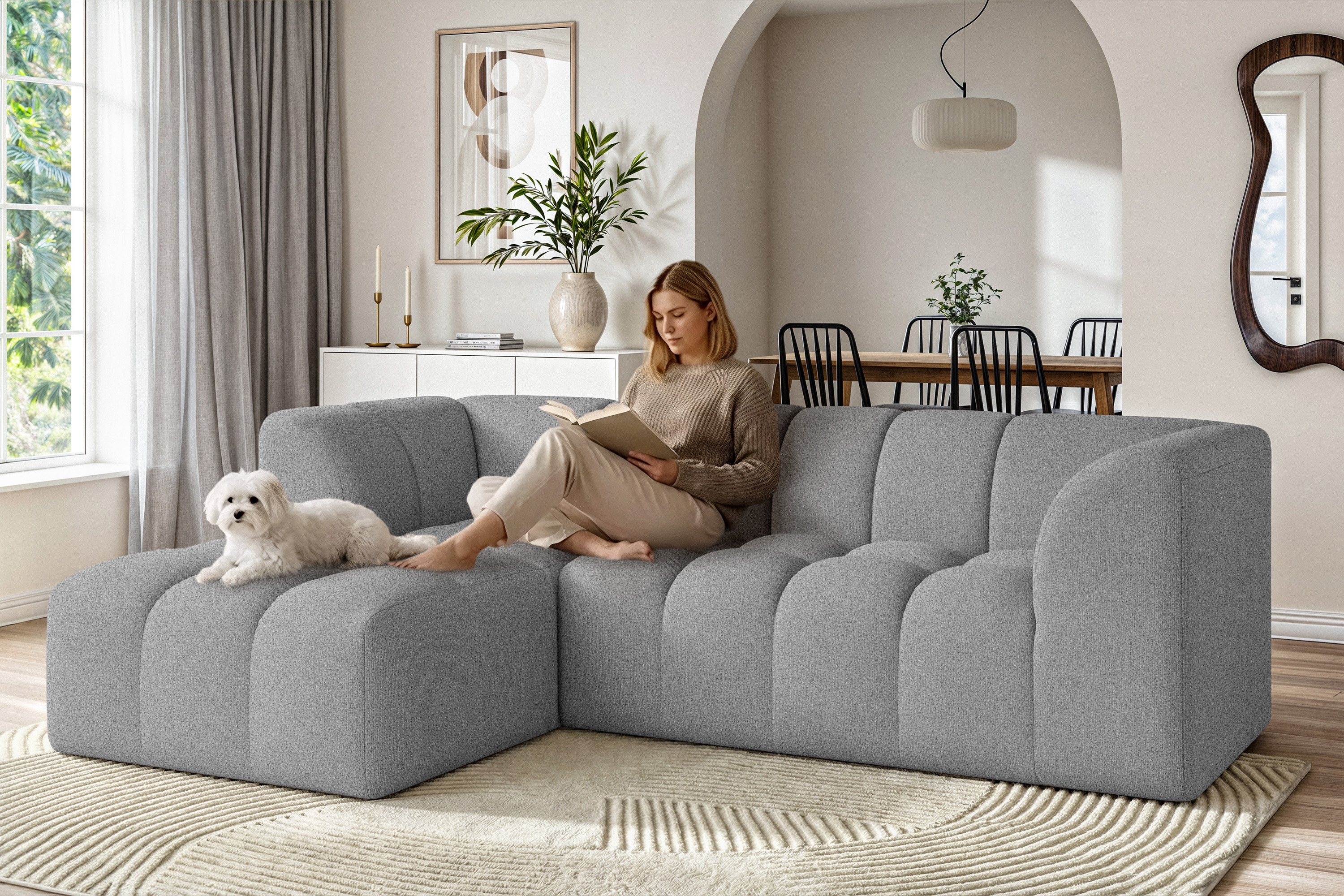 OTTO home Ecksofa "TUURE L-Form, Verlässliche Qualität, moderne Steppung, Breite 255cm" Bubble Optik, moderne Steppung, hoher Sitzkomfort, Wellenunterfederung