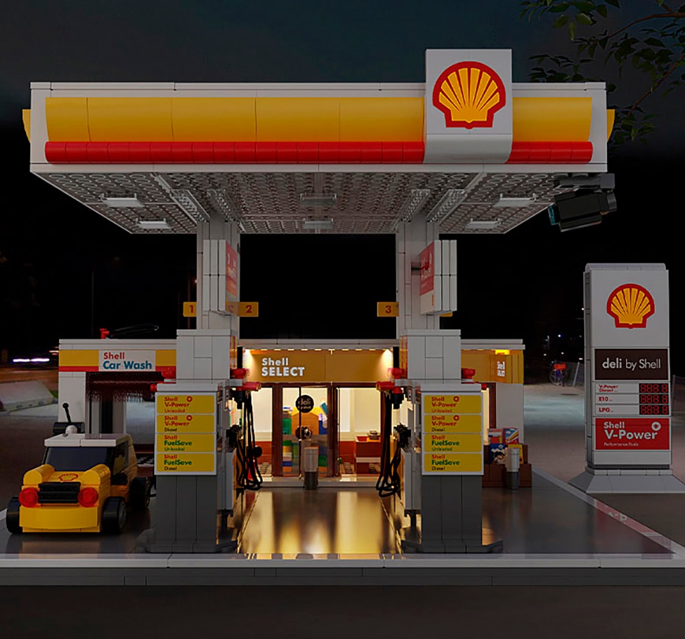 Jamara Konstruktions-Spielset »CaDA, Shell Tankstelle mit Shop und Waschanlage Bricks«, (1309 St.), mit LED Licht