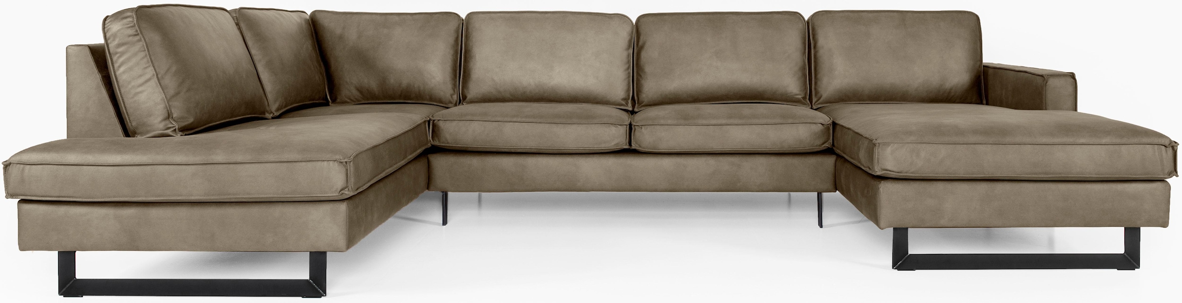 Places of Style Wohnlandschaft »Pinto, 350 cm, U-Form, XXL, mit Ottomanen«, Cord, Chenille, Lederoptik, mit Keder, Metallfüße, Wellenunterfederung