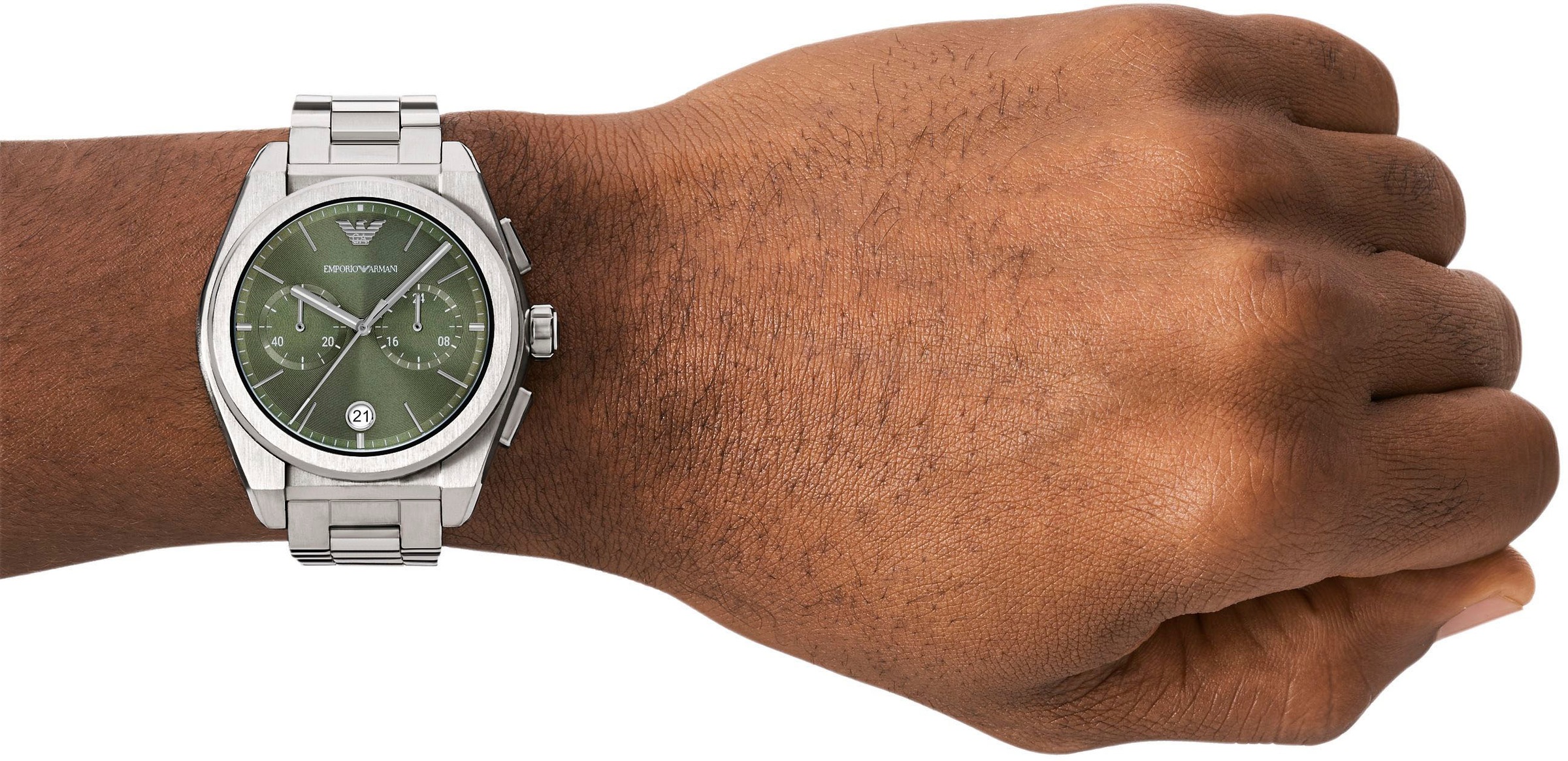 Emporio Armani Chronograph, Armbanduhr, Herrenuhr, Edelstahlarmband, analog, Tag, Stoppfunktion