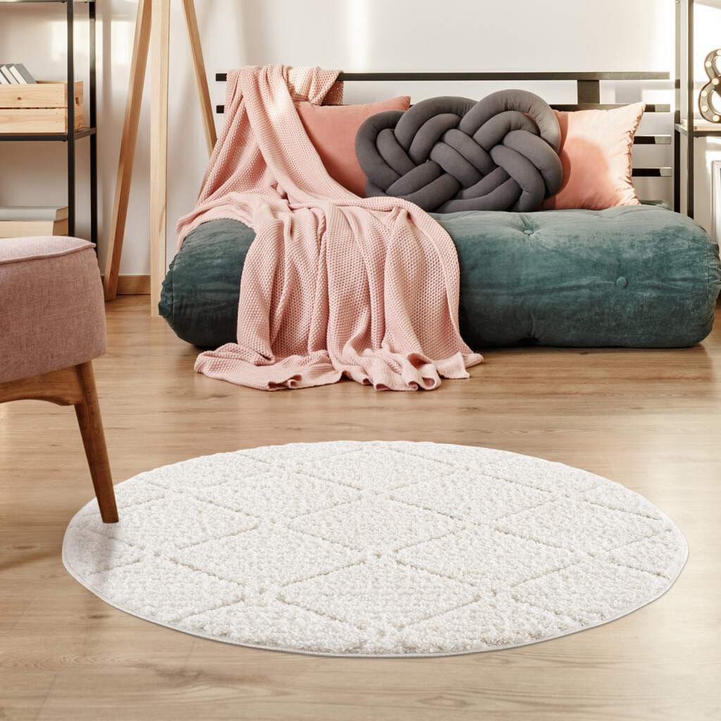 Carpet City Hochflor-Teppich "Focus 2997", rund, 20 mm Höhe, besonders weich, Uni-Farben, Rauten-Optik, 3D-Effekt