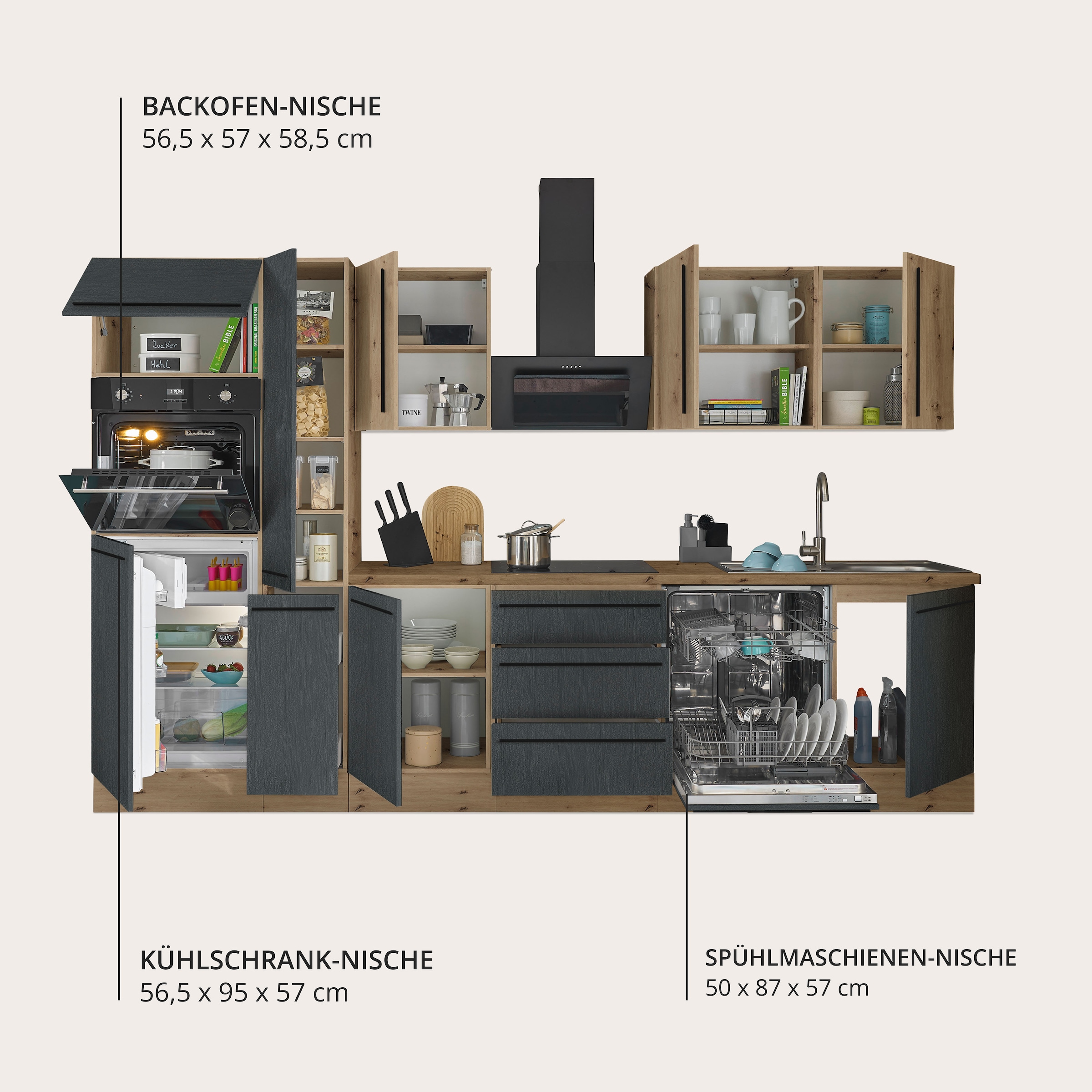 KOCHSTATION Küchenzeile »Florida« Breite 310 cm, wahlweise mit E-Geräten,Softclose für Türen/Schubkästen