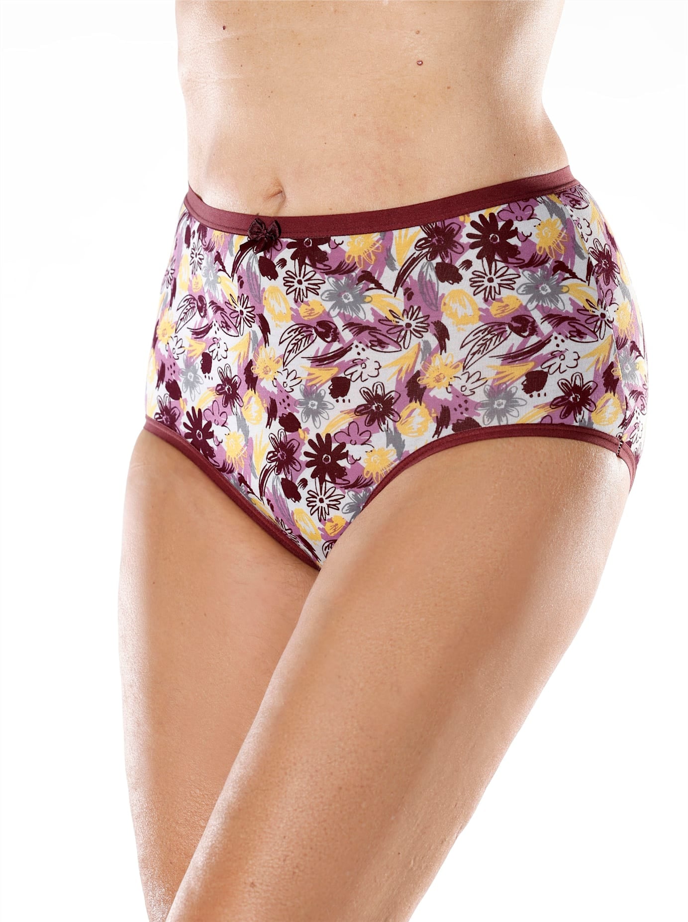 Damen Taillenslip, Gr. 442x bedruckt, burgund, 95% Baumwolle, 5% Elasthan, Unterhosen