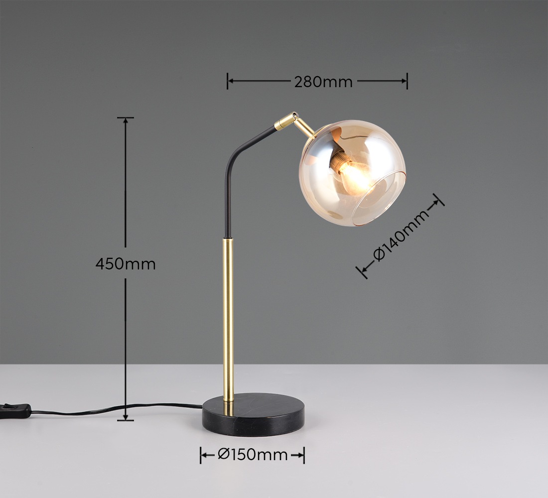 TRIO Leuchten Schreibtischlampe »PAXTON, exkl. 1x E14 max 10W, Leseleuchte Nachttischlampe«, 1 flammig, Leuchtmittel E14 | Leuchtmittel wechselbar, mit Glas Lampenschirm, Schnurschalter, Höhe 45 cm, Tiefe 28 cm