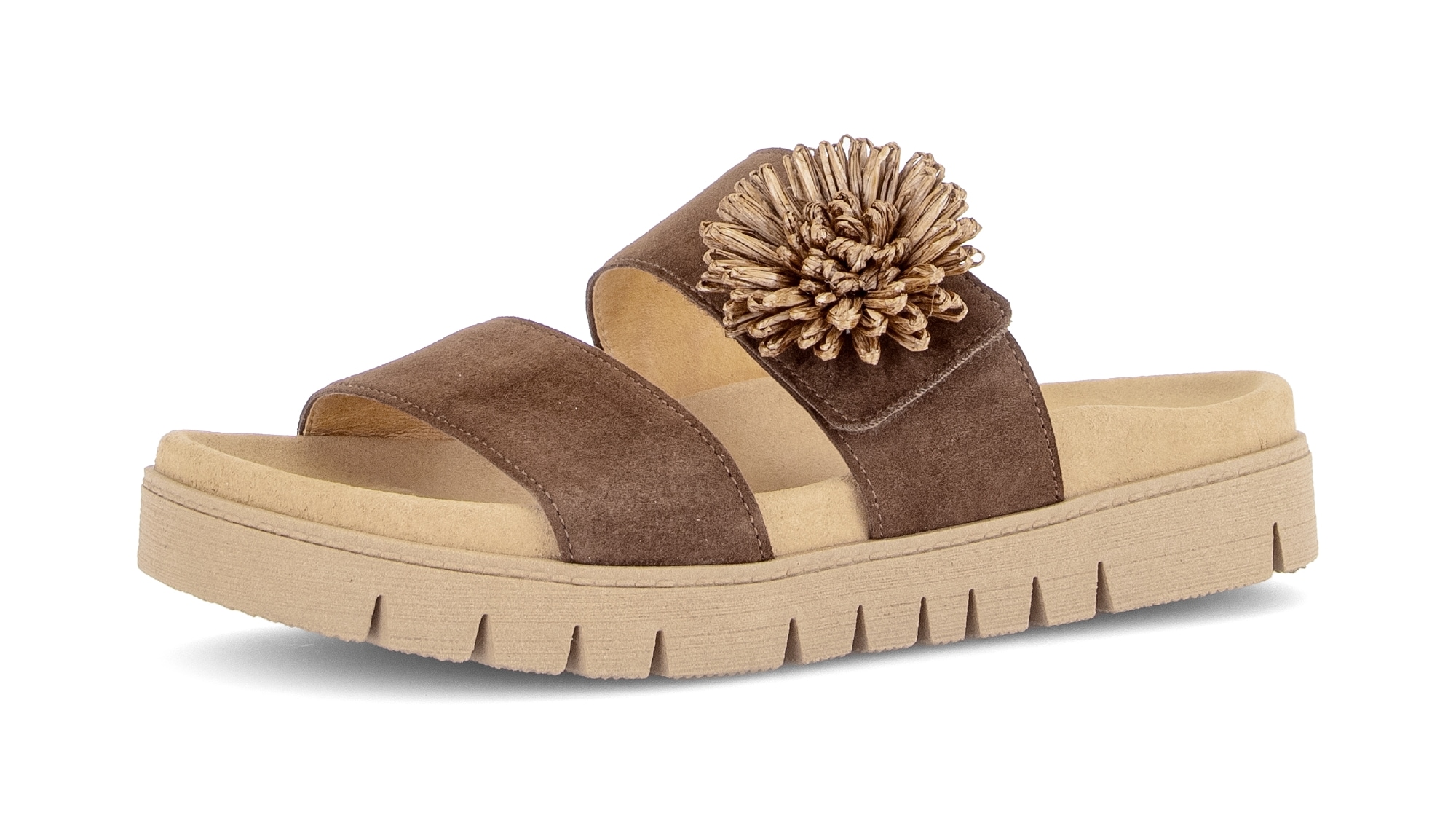 Gabor Pantolette Plateau, Sommerschuh, Schlupfschuh mit Bast-Zierblüte