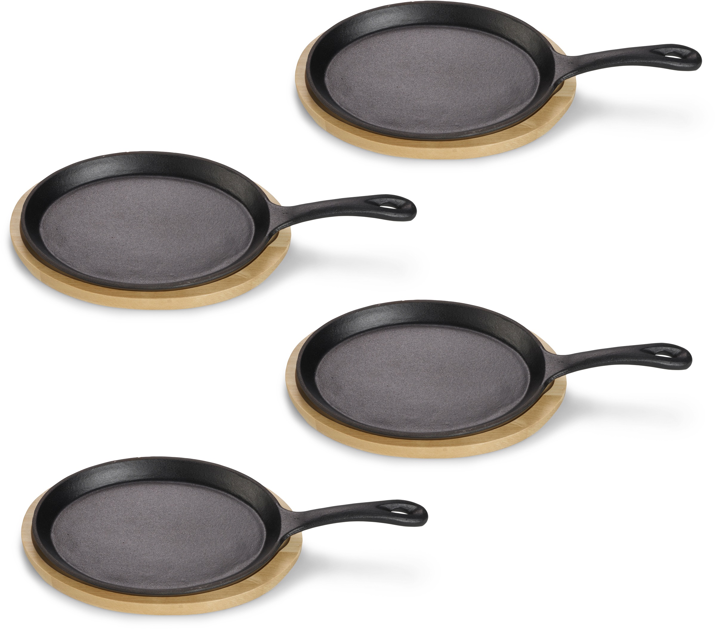 ECHTWERK Servierpfanne "4x Pfännchen "Rund"" Gusseisen Set, 4 Stk. tlg. inkl. dekorativem Servierbrett, bereits eingebrannt