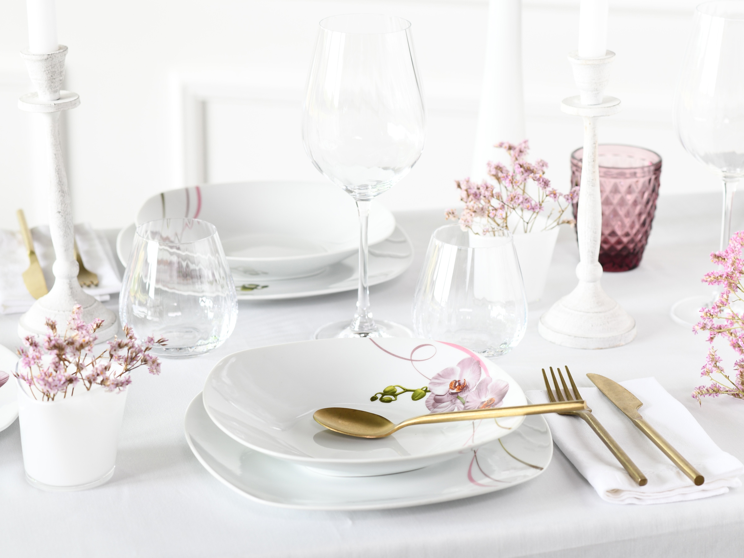 CreaTable Kombiservice »Square Orchidee, Kombi-Service 62-tlg«, (Set, 62 tlg.), Fotorealistische Darstellung