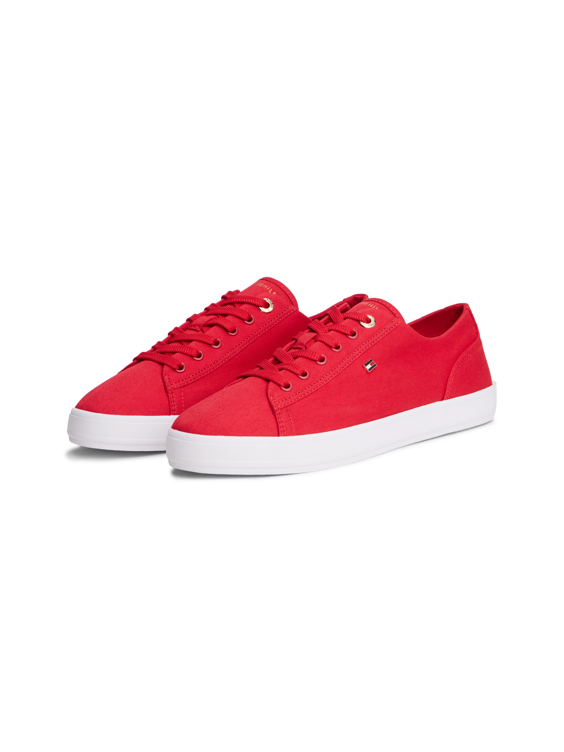 Plateausneaker TOMMY HILFIGER "TH FOXING SNEAKER CANVAS", Herren, Gr. 40, rot, Textil, unifarben, Basic, Schuhe Plateausneaker, Freizeitschuh, Halbschuh, Schnürer mit Logostickerei