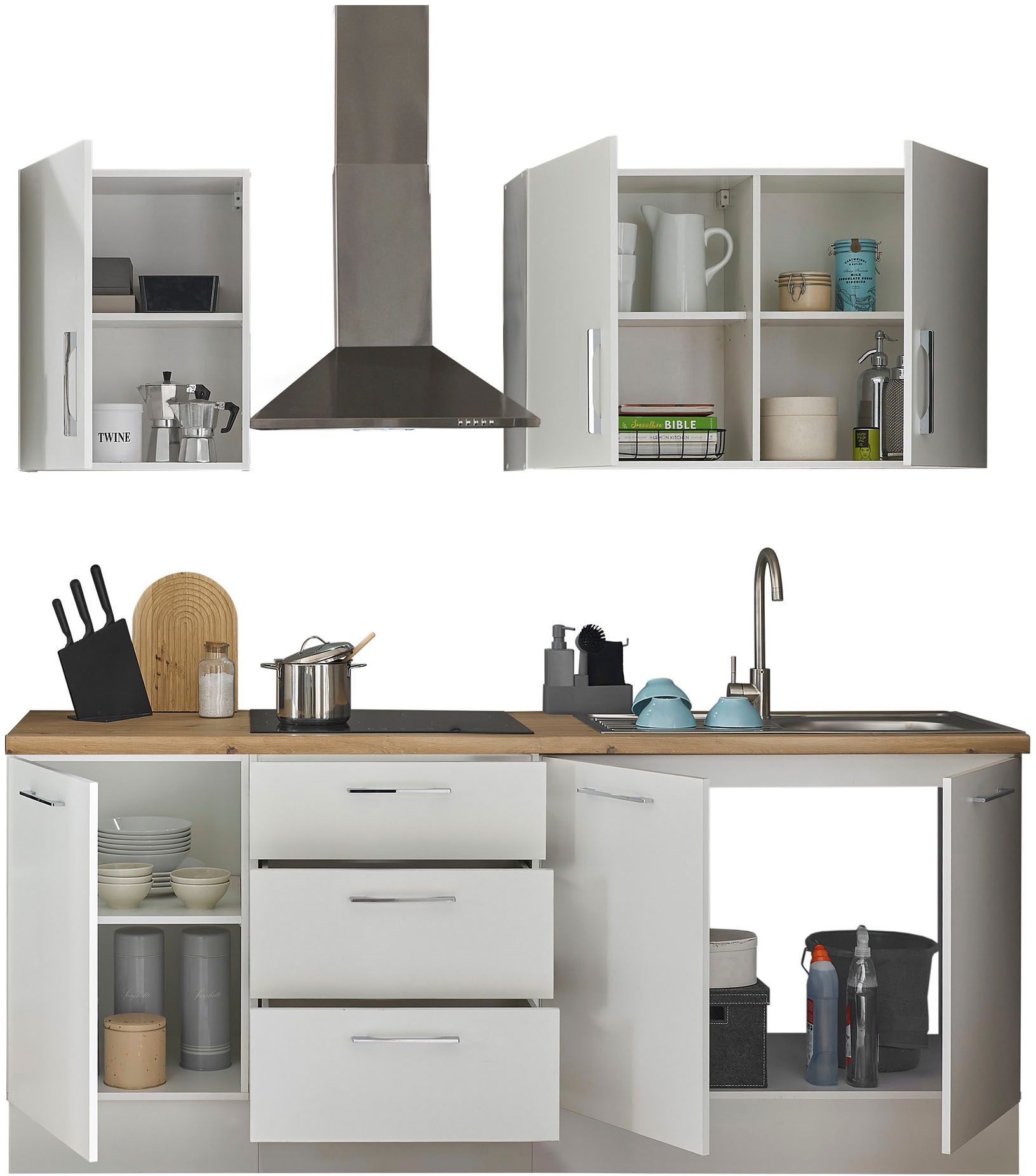 BASIC by Balculina Küchenzeile »Turin«, Breite 210 cm, ohne E-Geräte, mit Soft-Close-Funktion