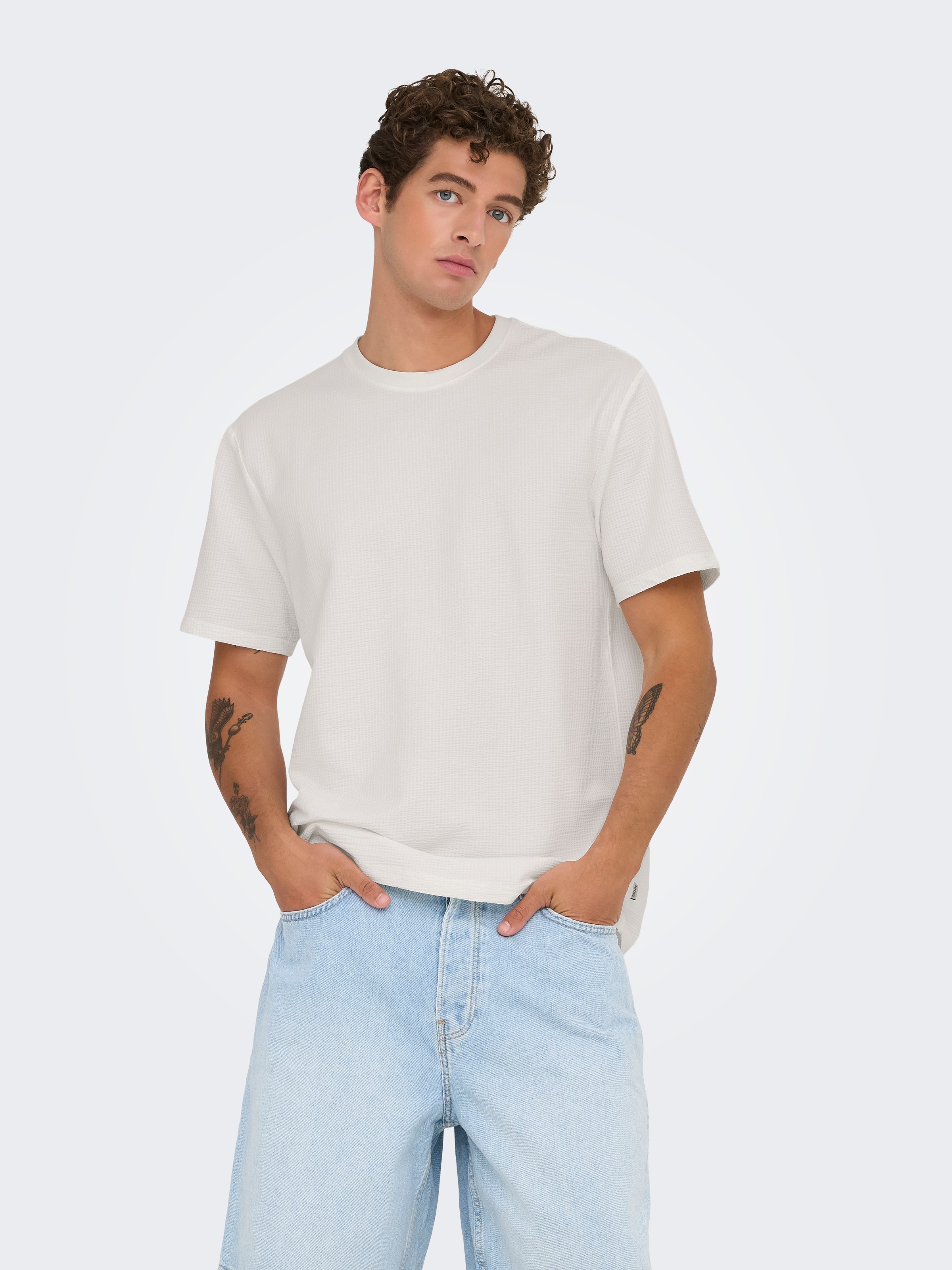 ONLY & SONS Rundhalsshirt "ONSKIAN LIFE REG SEERSUCKER SS TEE NOOS" günstig online kaufen