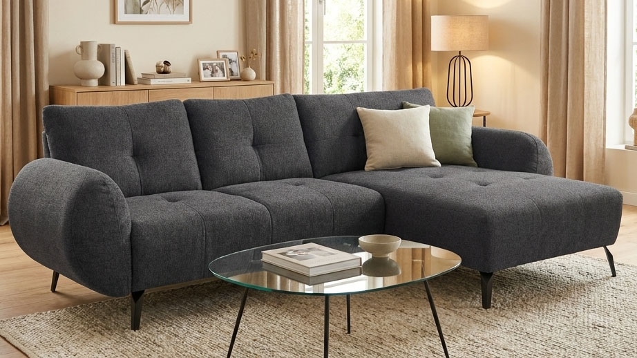 OTTO home Ecksofa "Viiborg 261 x 140 cm, mit Steppungen, elegant, modern" L-Form, pflegeleichter Bezug, hohe Füße - passend für Saugroboter
