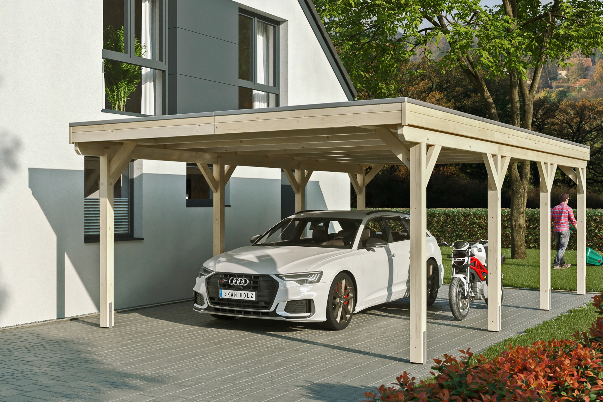 Einzelcarport SKANHOLZ, beige, Carports, "Grunewald", mit Aluminiumdach