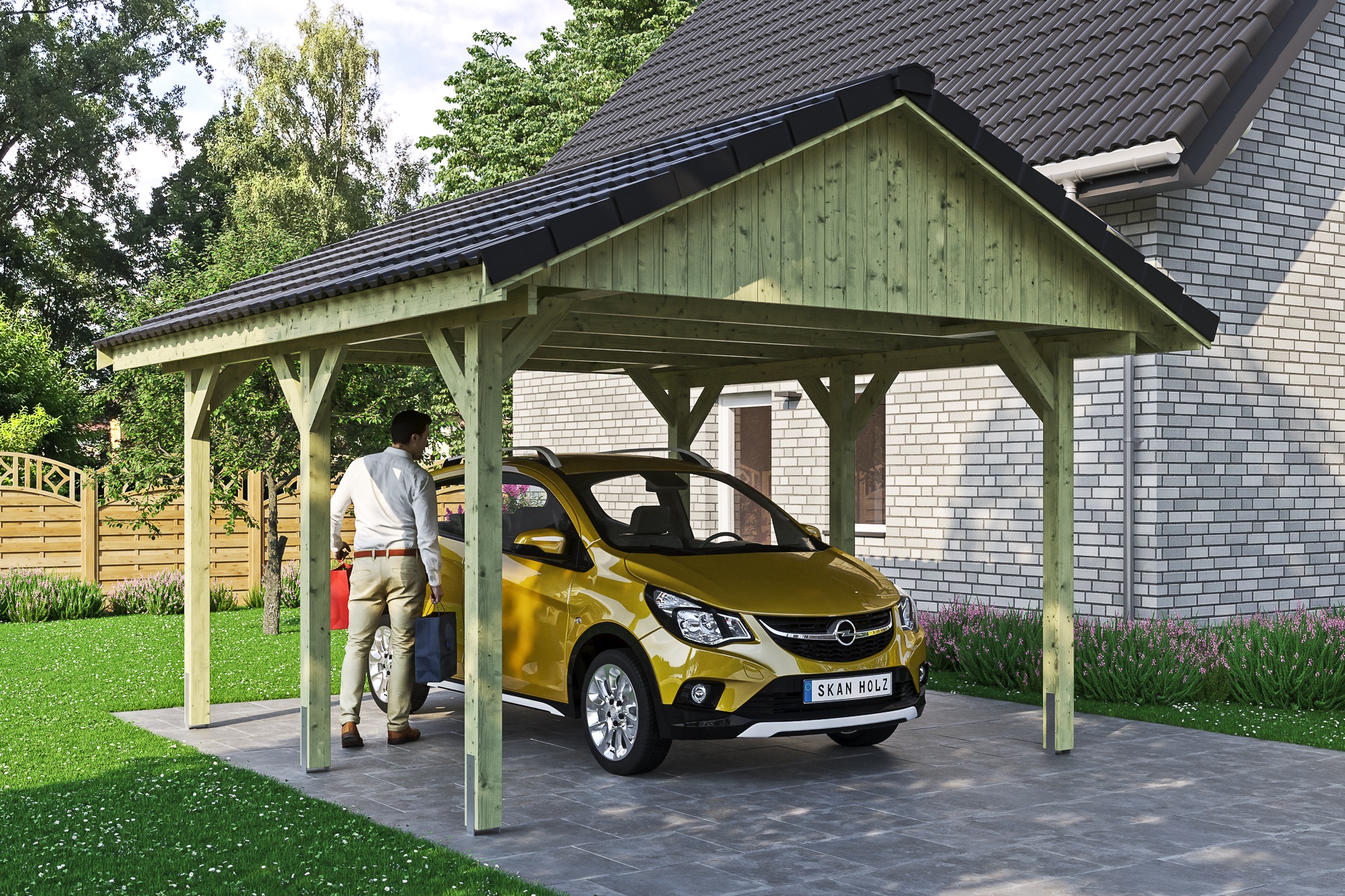 Skanholz Einzelcarport »Wallgau«, Nadelholz, 340 cm, Grün, mit Dachlattung