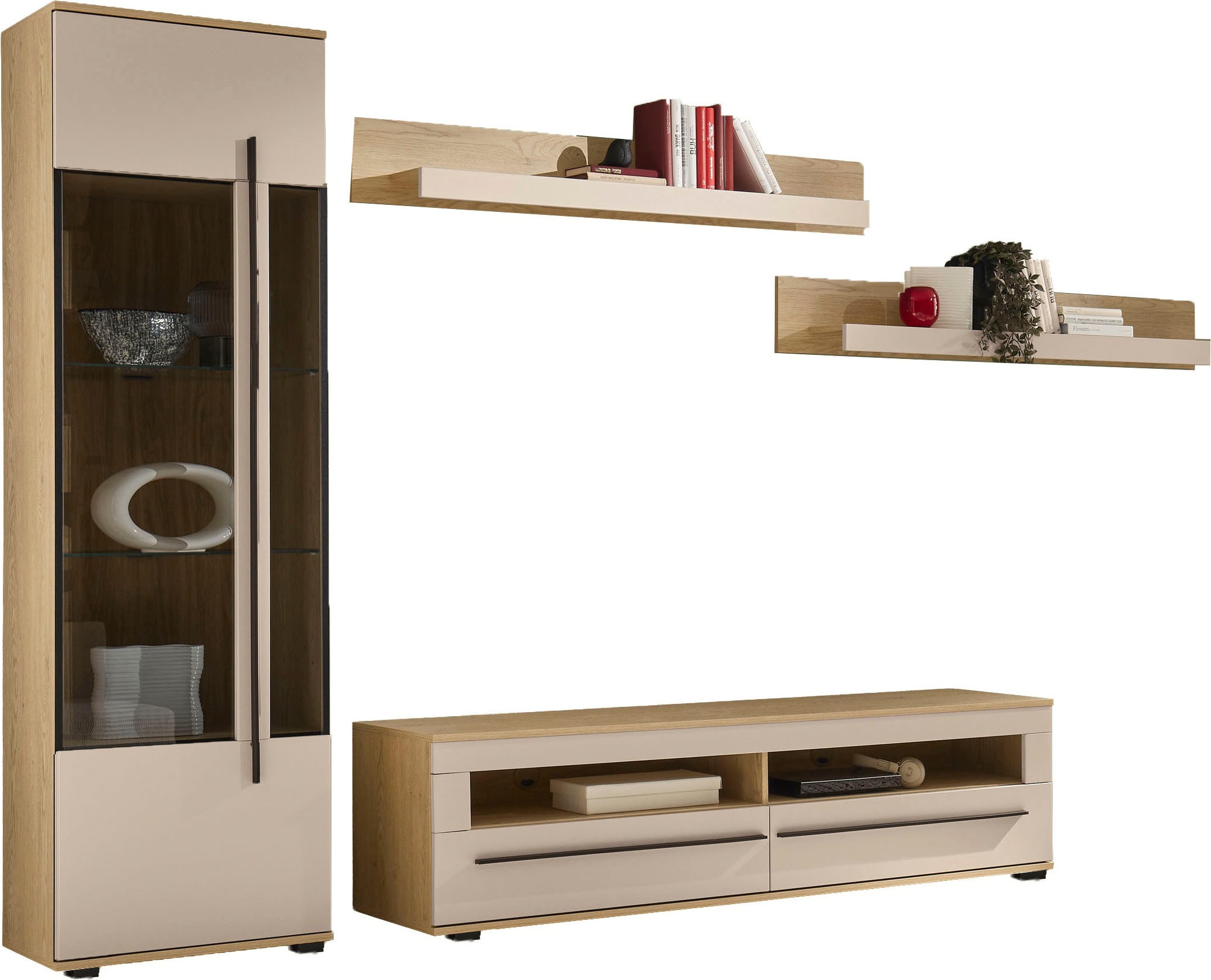 Home affaire Wohnwand »Cantara, Anbauwand, Wohnzimmer-Set, in Eiche Evoke, Weiß oder Kaschmir« Set, 