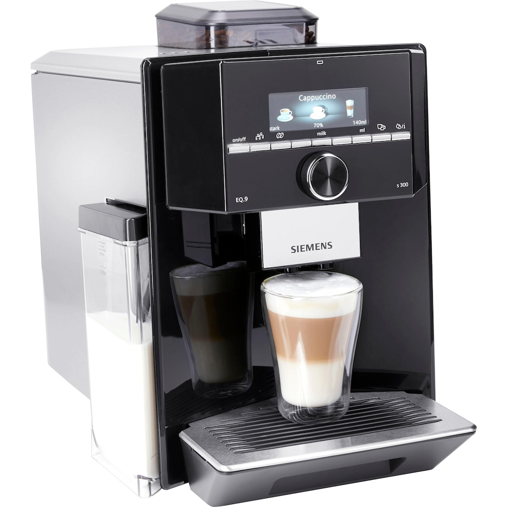 SIEMENS Kaffeevollautomat »EQ.9 s300 TI923509DE, schwarz/Edelstahl«, extra leise, autom. Milchsystem-Reinigung, bis zu 6 Profile