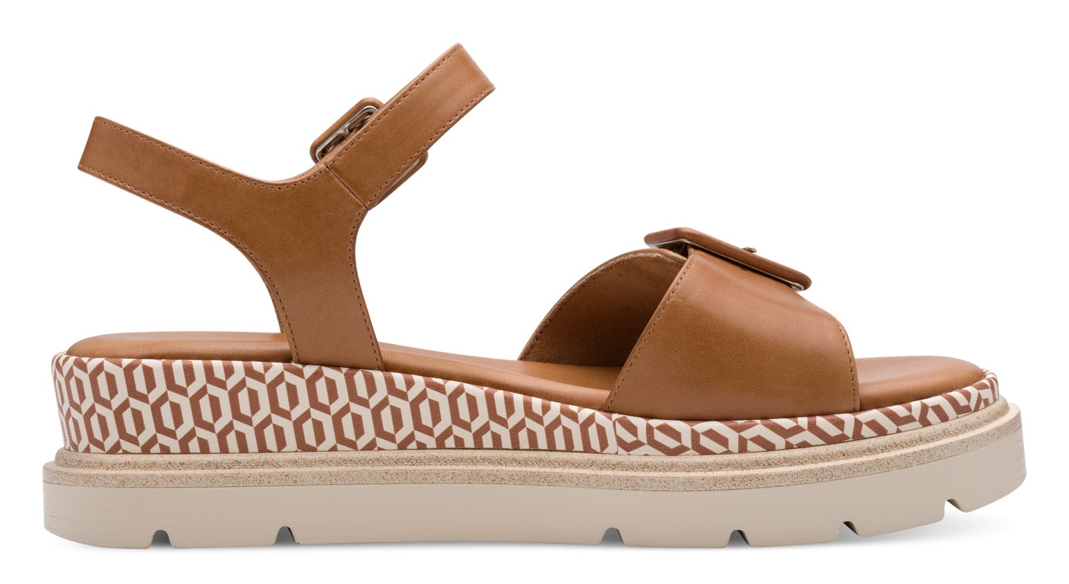 Tamaris Keilsandalette, Riemchensandale, Sommerschuh mit Muster am Plateau