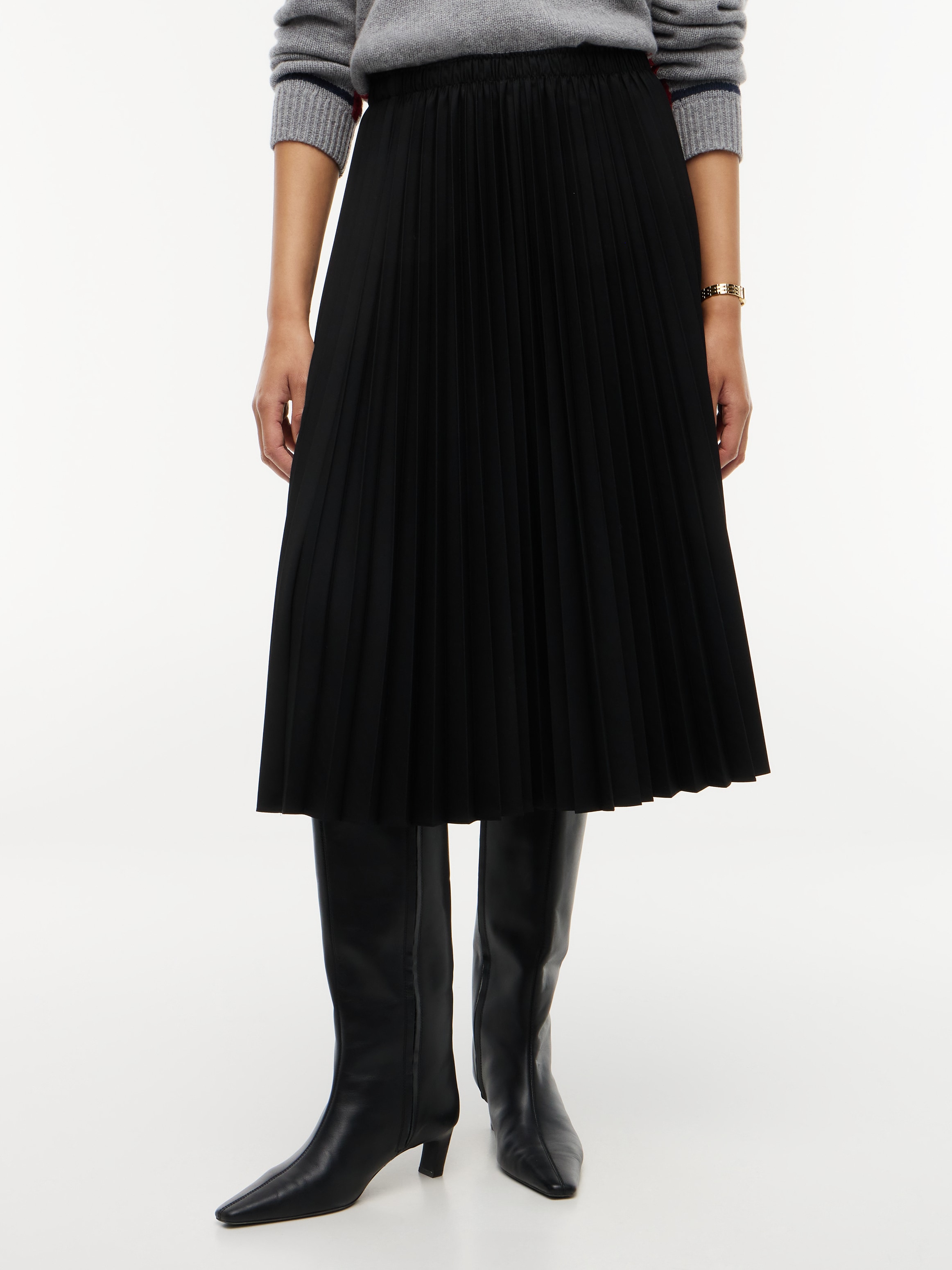Tommy Hilfiger Plisseerock "VISCOSE ELASTIC PLEAT MIDI SKIRT" Materialmix, Plissee Falten