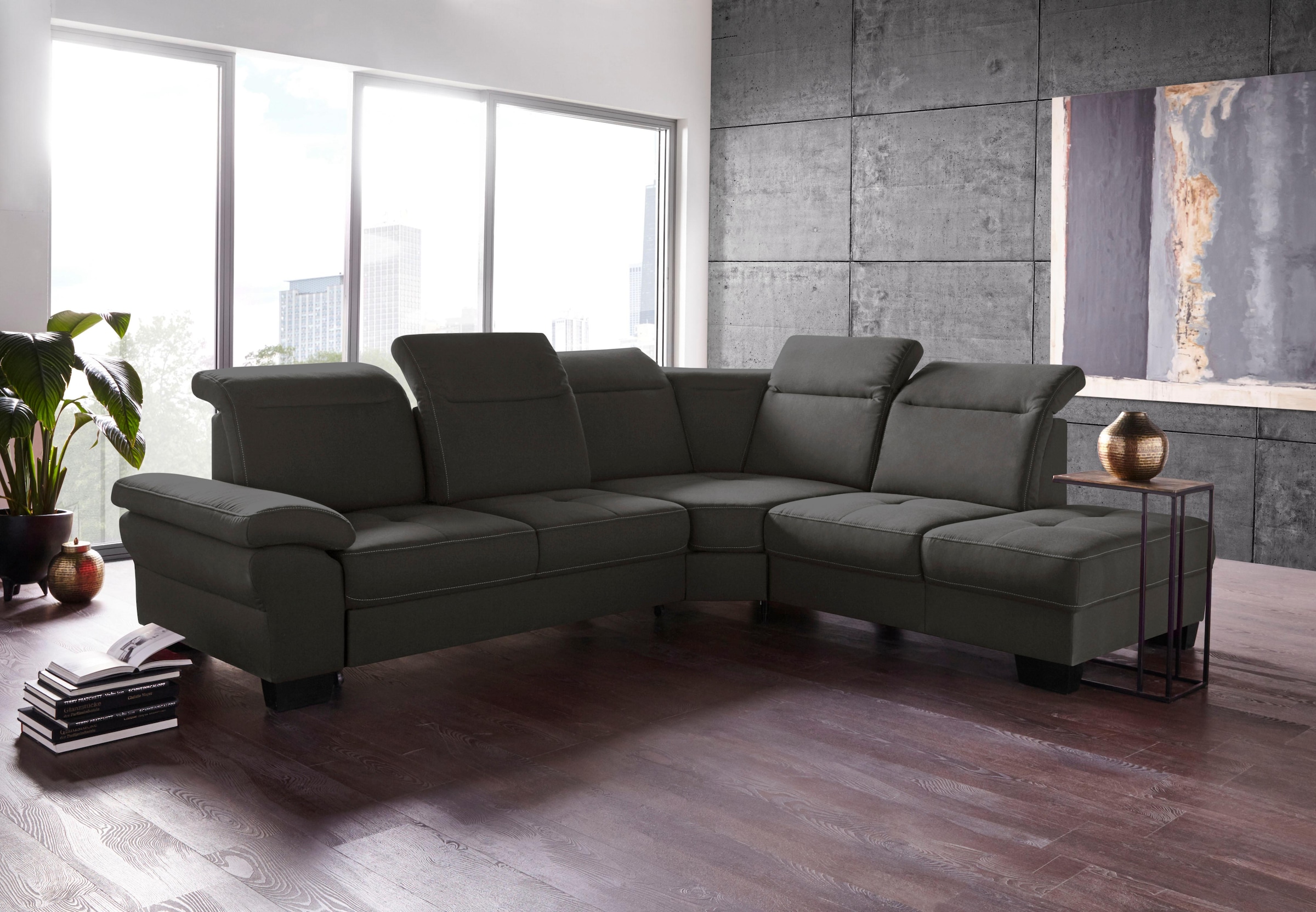 Places of Style Ecksofa »Cornwall L-Form«, incl. Sitztiefenverstellung, mit Bettfunktion und Kopfteilverstellung