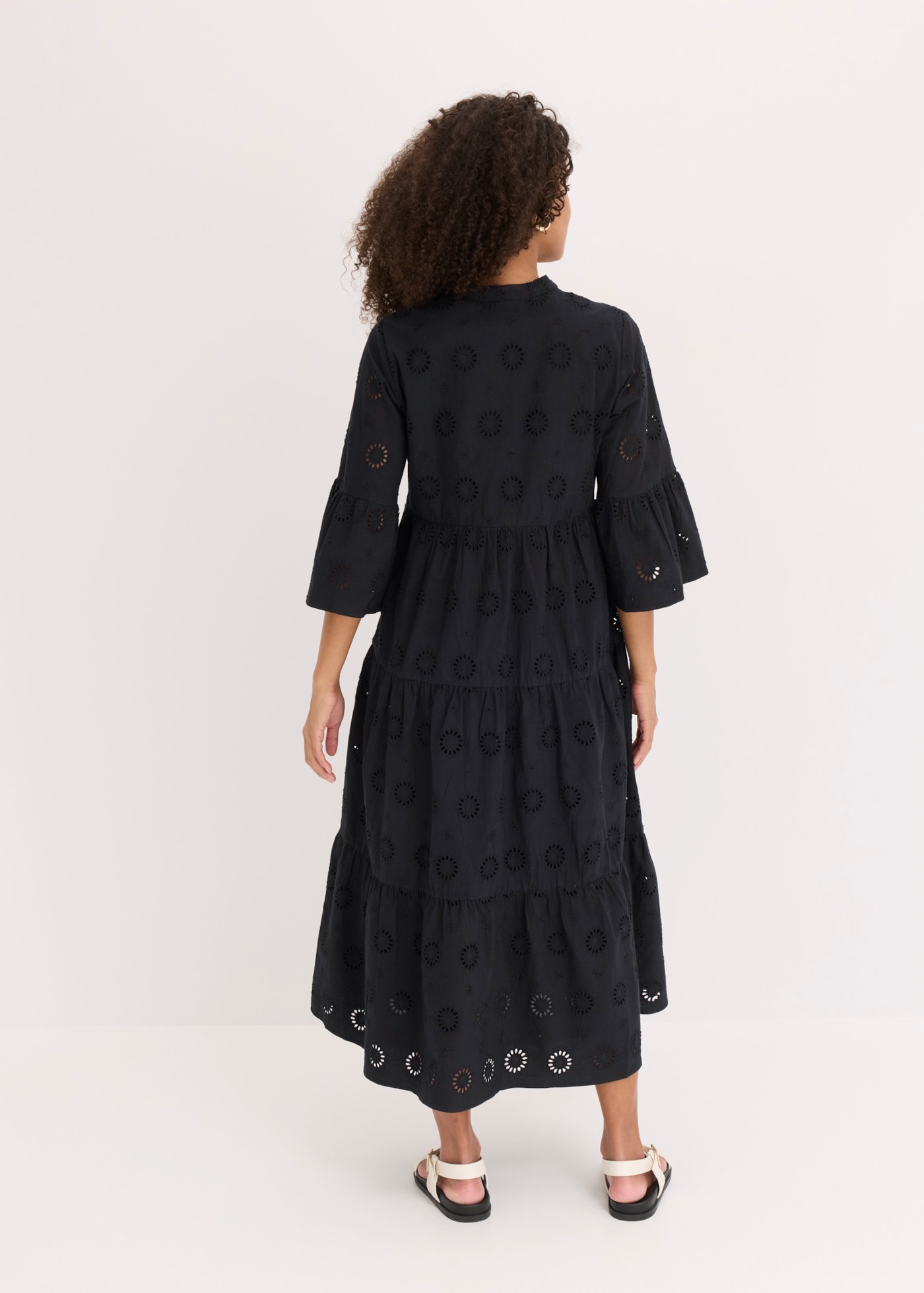 bonprix Midikleid aus reiner Baumwolle, A-Linien-Passform, 3/4-Ärmel, mit Stehkragen