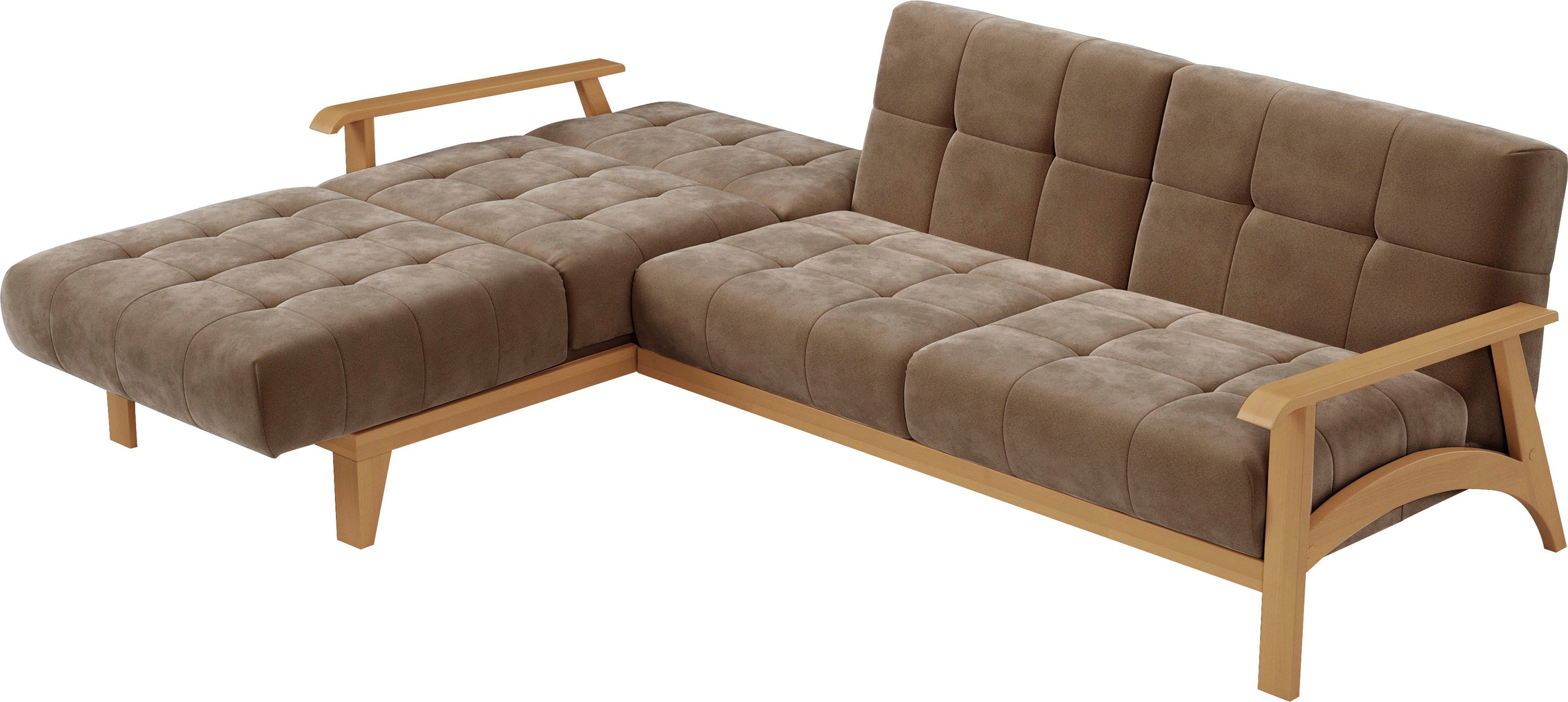 sit&more Ecksofa »Billund L-Form«, Armlehnen aus eichefarbigem Buchenholz, verschiedene Bezüge und Farben