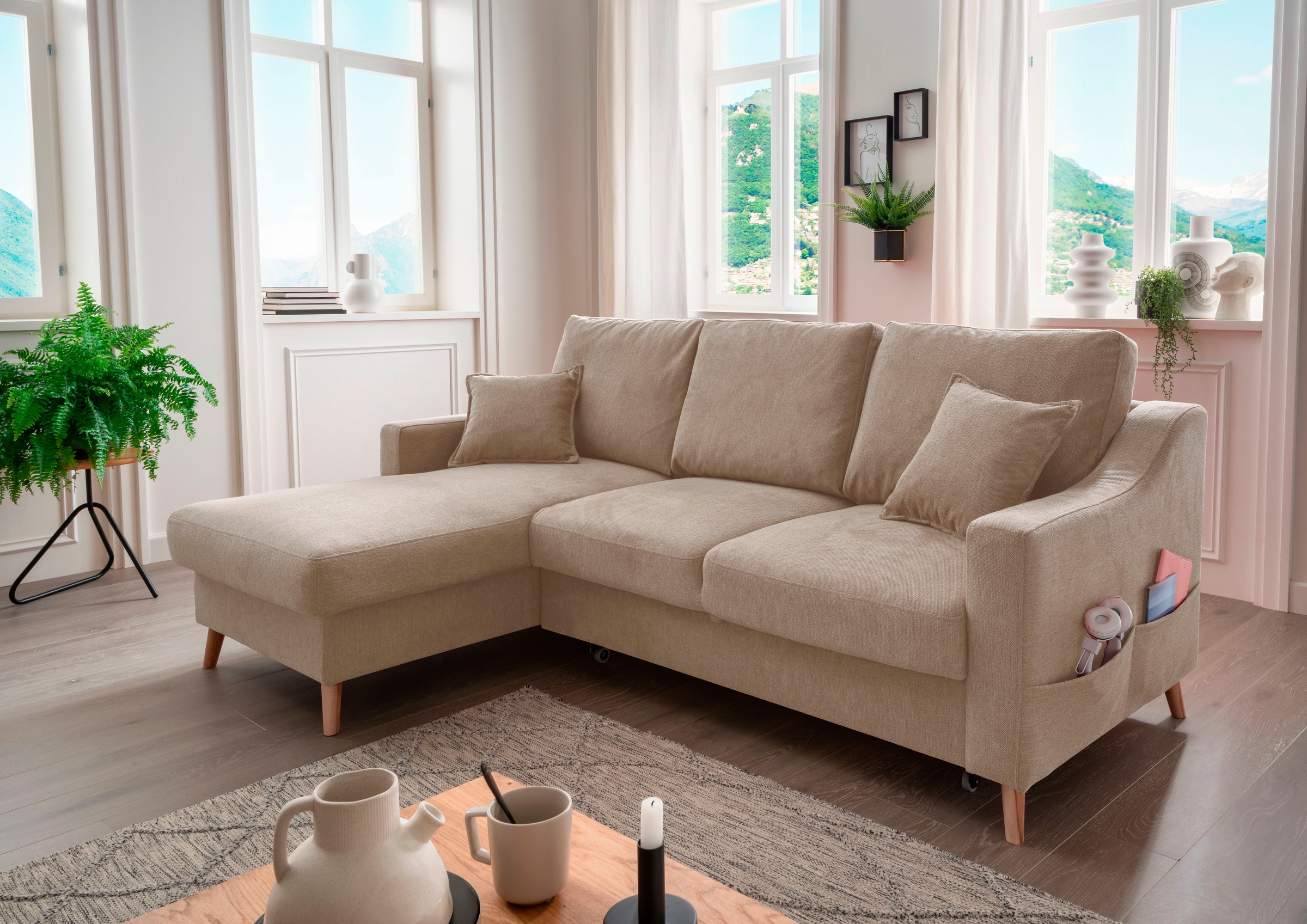 INOSIGN Ecksofa "Valentina L-Form", 2 Zierkissen, mit Seitentasche, auszieh günstig online kaufen