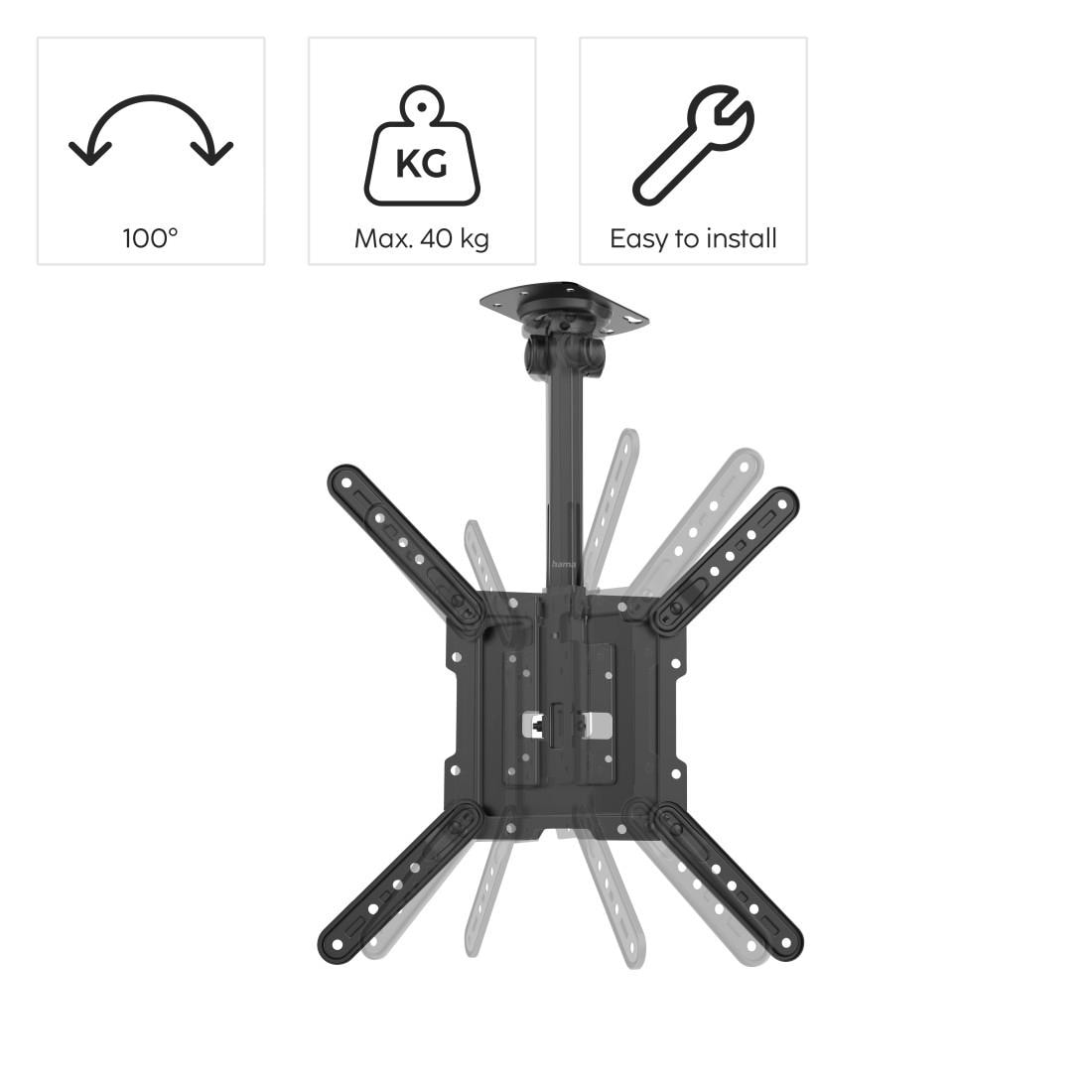 Hama TV-Deckenhalterung »TV Deckenhalterung Fernseher, schwenkbar, höhenverstellbar, schwarz«, bis 165 cm Zoll, Traglast 40kg, 32 Zoll - 65 Zoll, VESA 75x75 - 400x400, drehbar