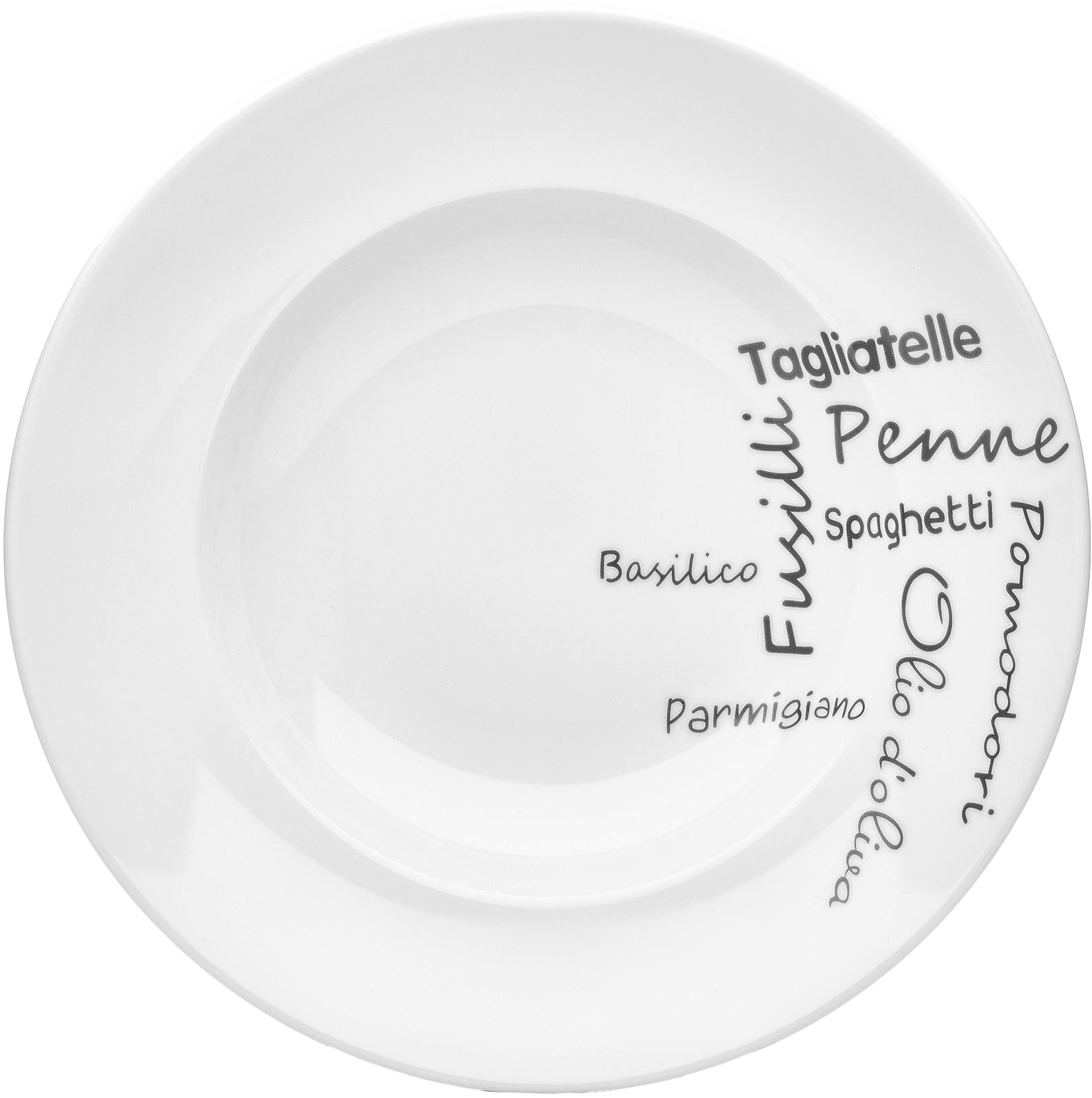 van Well Pastateller »Teller Set, Italia, Teller 27 cm, 6 Stück« Porzellan, Typografie-Design, spülmaschinen-/mikrowellengeeignet