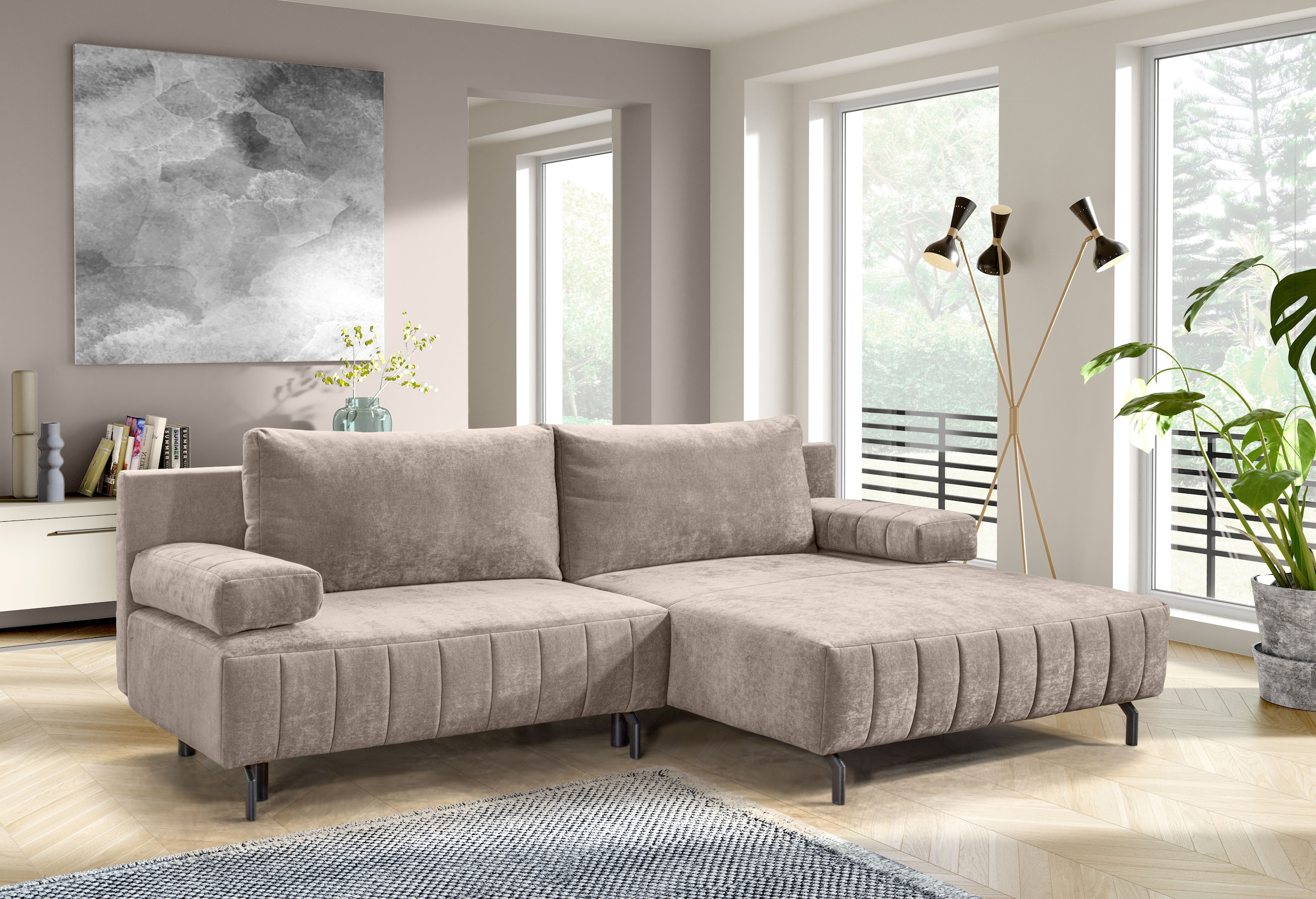 exxpo - sofa fashion Ecksofa "Cambria, B/T: 262/171 cm, hochbeiniges, modernes Design" inkl. Bettfunktion und Bettkasten, 15 cm bodenfrei, L-Form