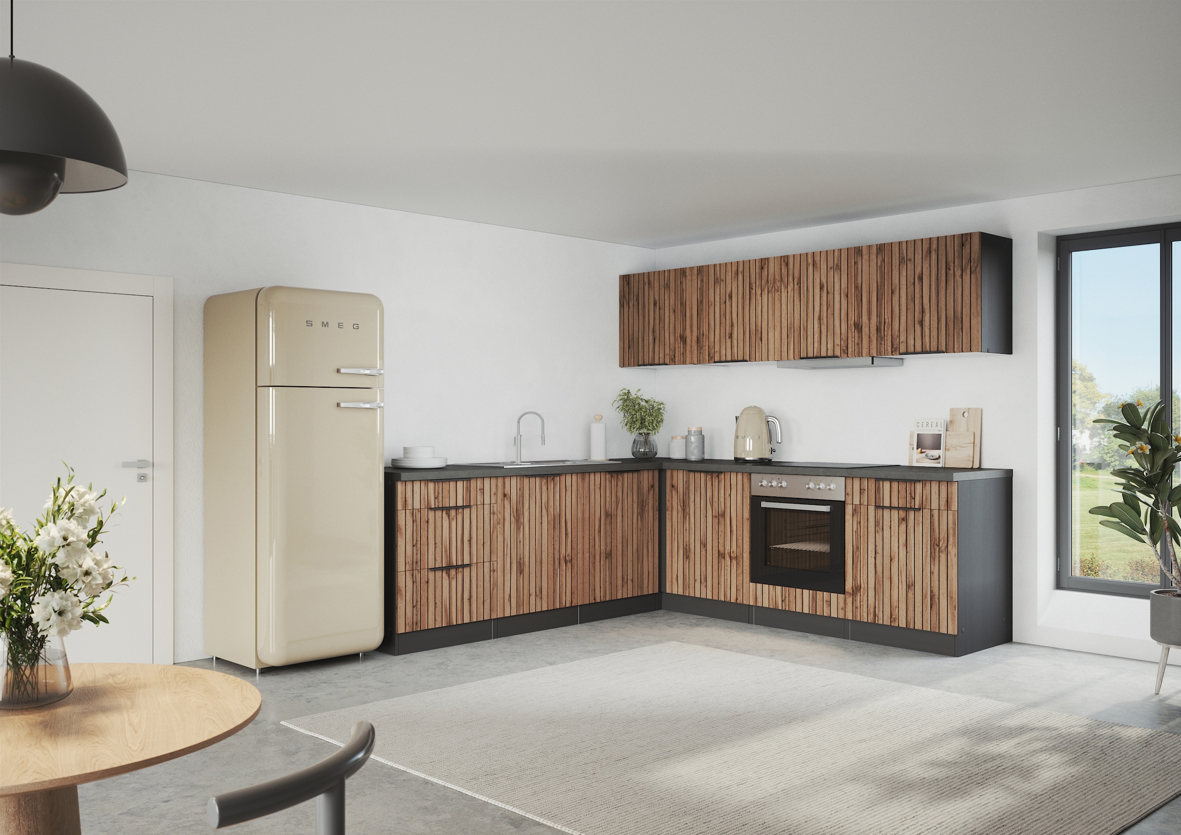 KOCHSTATION Winkelküche »KS-Lagos, Stellbreite 240/240 cm«, wahlweise mit E-Geräten und Spüle edelstahl oder schwarz