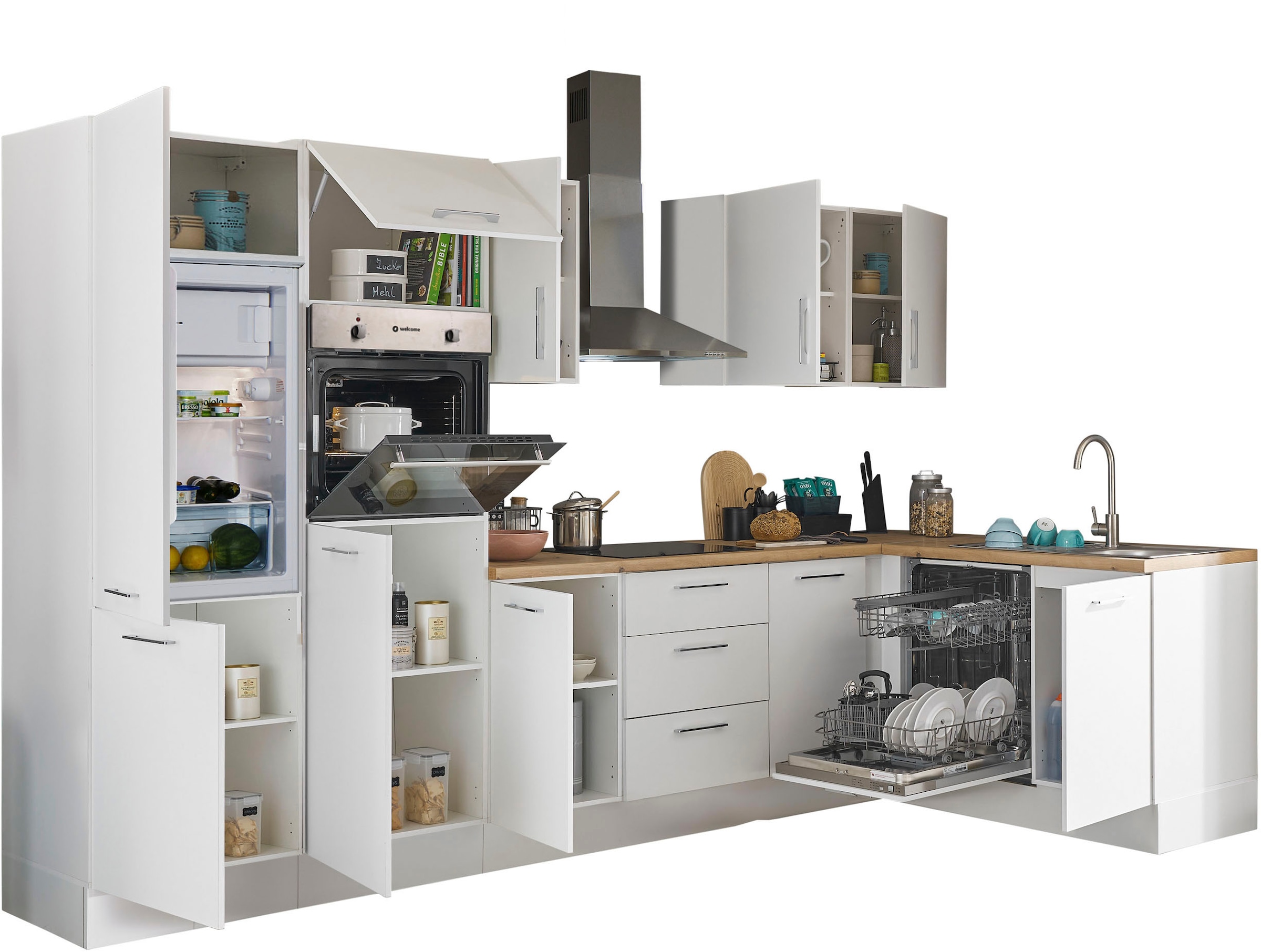 BASIC by Balculina Winkelküche »Turin«, Stellbreite 340x175 cm, wahlweise mit E-Geräten