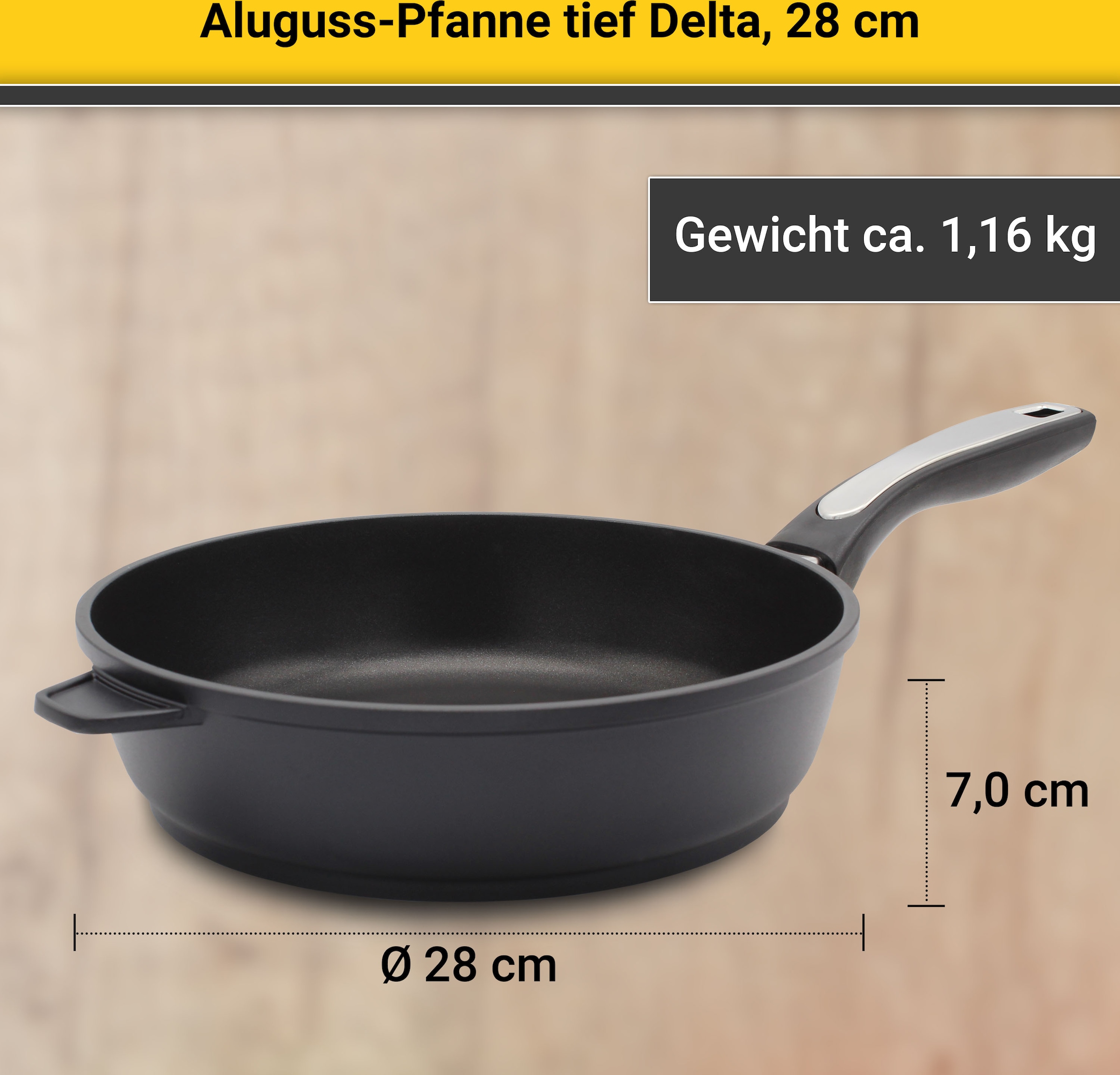 Krüger Bratpfanne »Aluguss Pfanne tief DELTA, 28 cm«, Aluminiumguss, (1 tlg.), für Induktions-Kochfelder geeignet, tiefe Ausführung