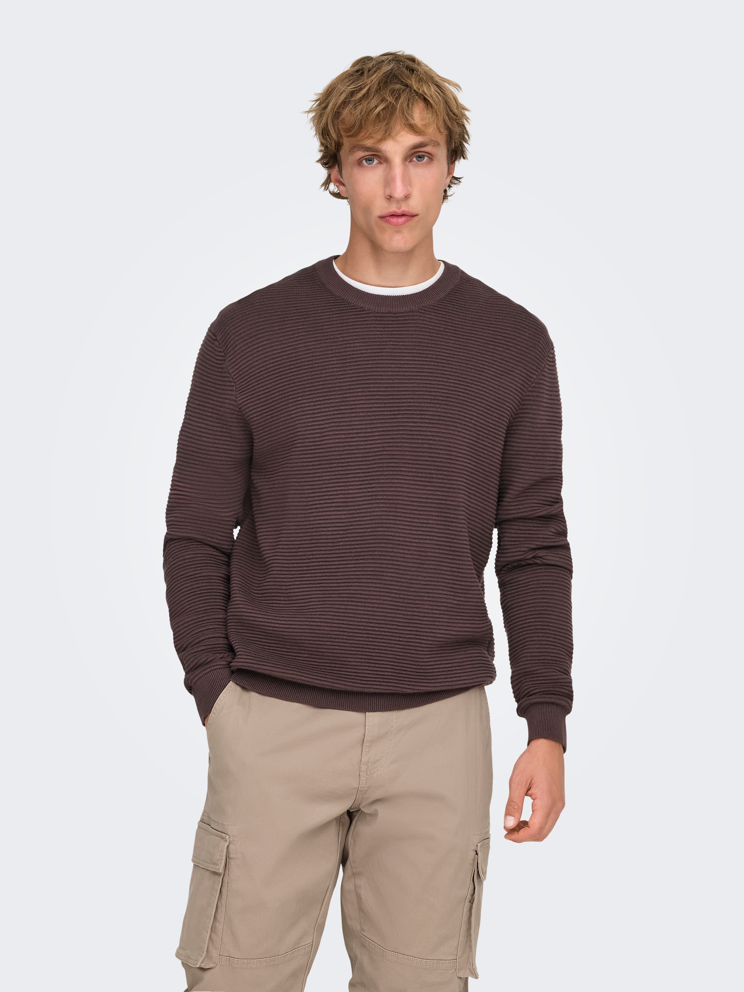 ONLY & SONS Rundhalspullover "ONSRON REG LS CREW NECK KNIT NOOS" Baumwolle, günstig online kaufen