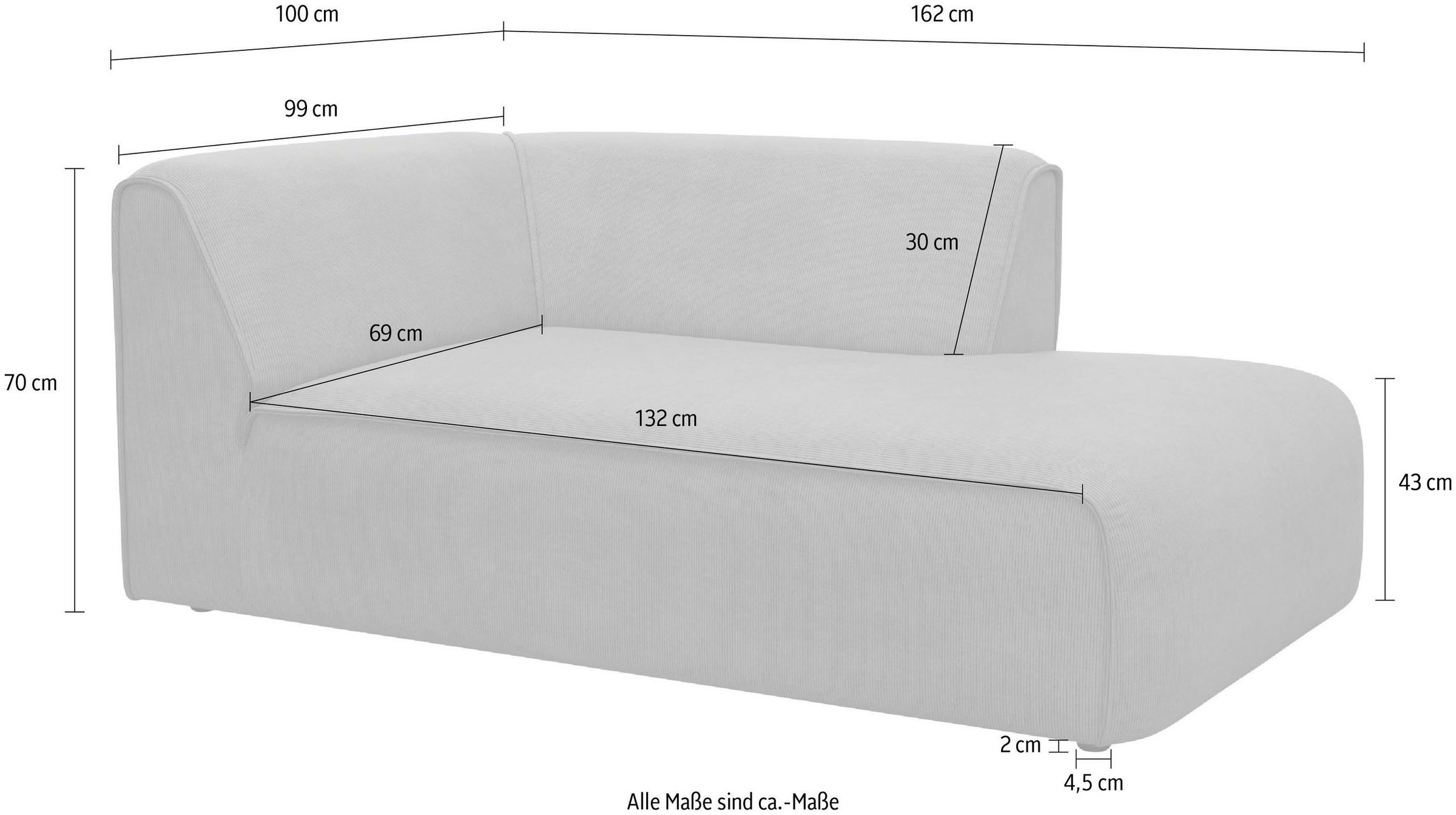 RAUM.ID Ottomane »Merid Chaiselongue, Maße B/T/H: 100/162/70 cm«, als Modul oder separat verwendbar, für individuelle Zusammenstellung