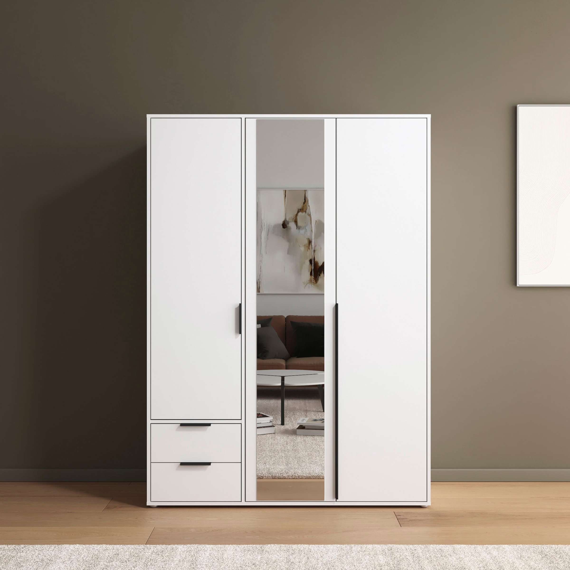 rauch "Kleiderschrank Schrank Garderobe Wäscheschrank NAGATA mit Spiegel" in 3 verschiedenen Ausstattungen BASIC/CLASSIC/PREMIUM, und Schubladen sowie Stangengriffen TOPSELLER MADE IN GERMANY