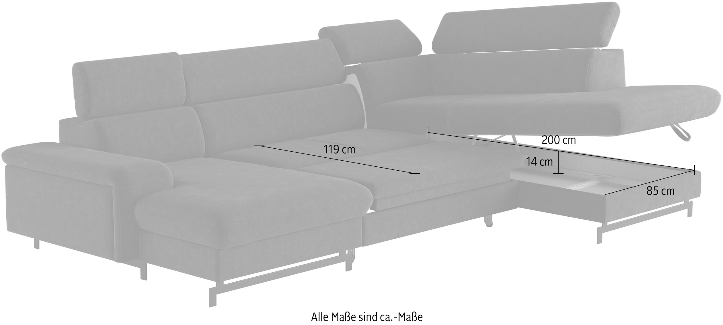 COTTA Wohnlandschaft »Emma U-Form«, Verstellbare Kopfstützen, optional mit Schlaffunktion und Bettkasten