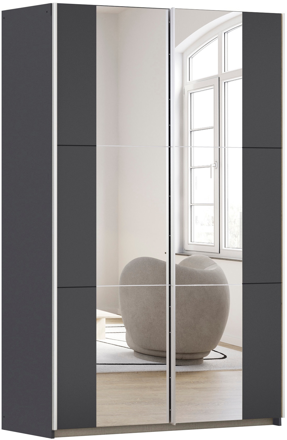 rauch Schwebetürenschrank "Kleiderschrank Drehtürenschrank Schrank Garderobe KRONACH" in 3 Ausstattungen BASIC/CLASSIC/PREMIUM, Breiten 131/175/218/261 cm, optional ohne, mit 1 oder 2 Spiegel, viel Stauraum MADE IN GERMANY