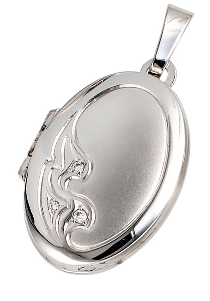 JOBO Medallionanhänger »Anhänger Medaillon oval 25 mm« ()  585 Weißgold mit 3 Diamanten für 2 Fotos