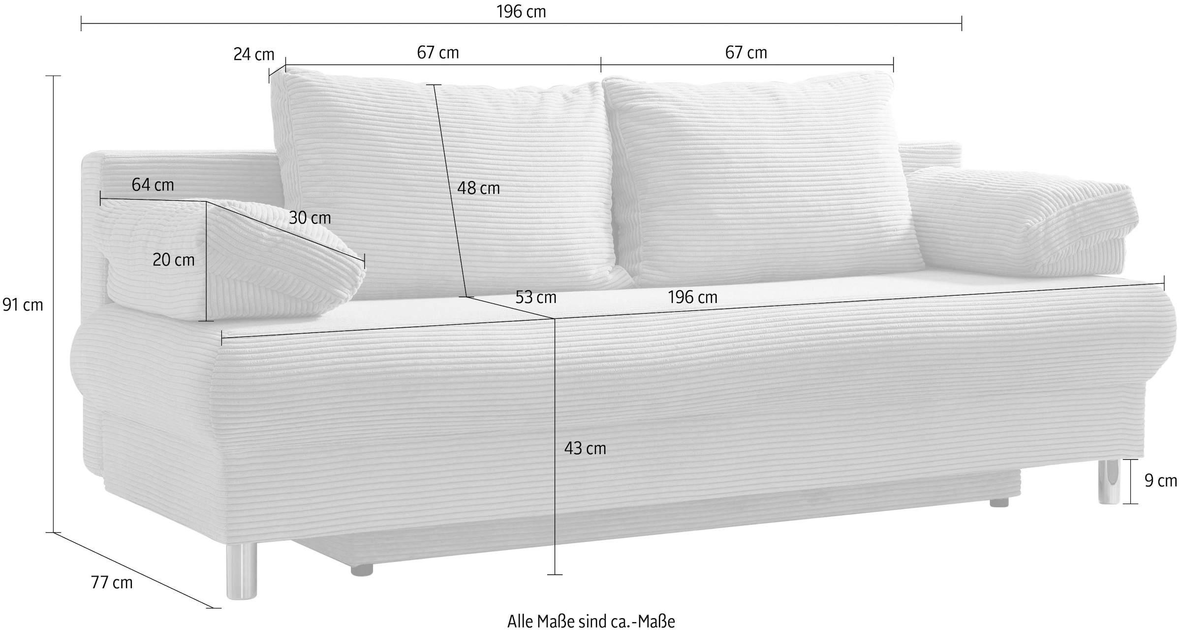 INOSIGN Schlafsofa »Como«, 2-Sitzer, Federkern, Breite 196 cm, inkl. Rücken.-und Armlehnenkissen
