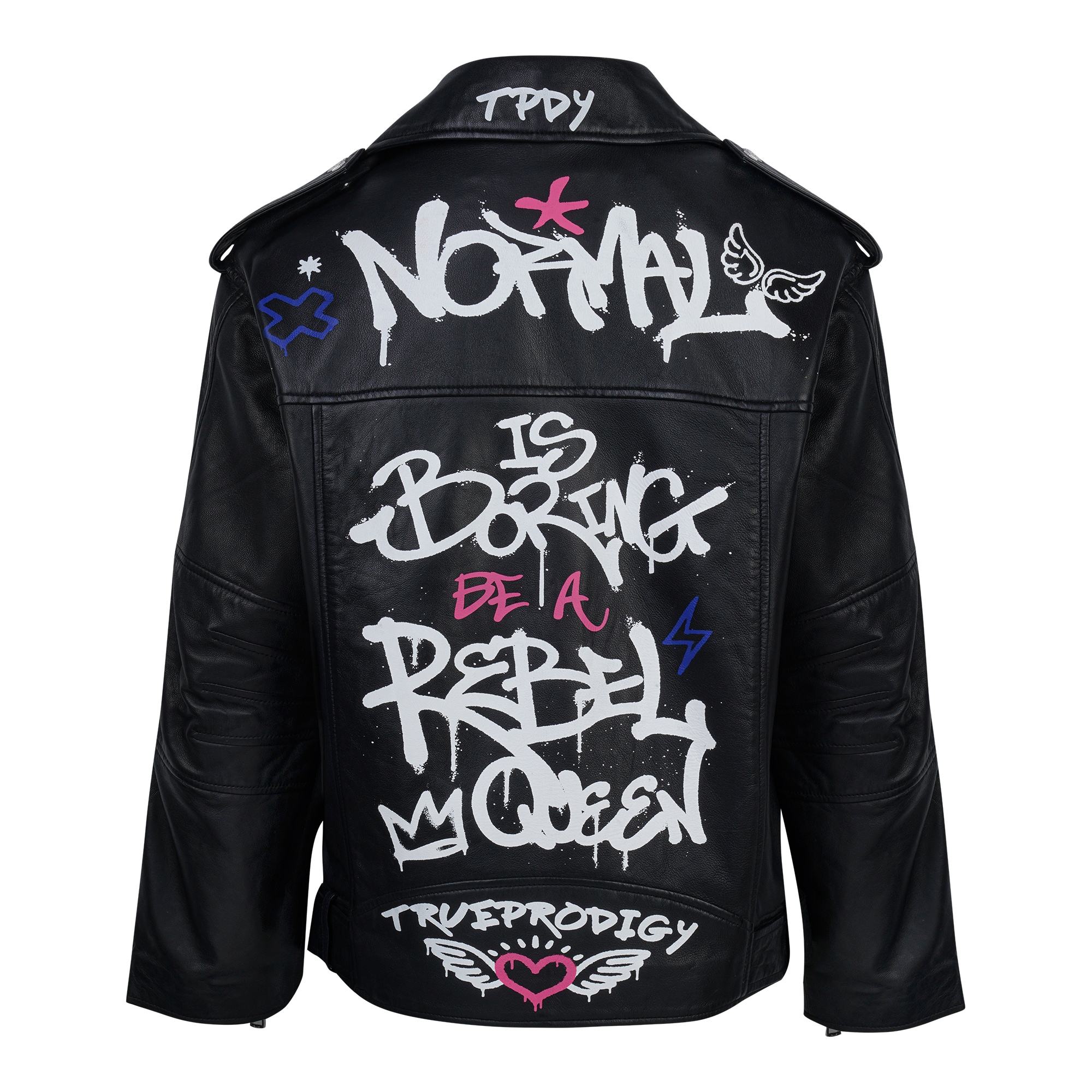 trueprodigy Lederjacke »Anya Graffitiprint und schräger Reißverschluss« ohne Kapuze