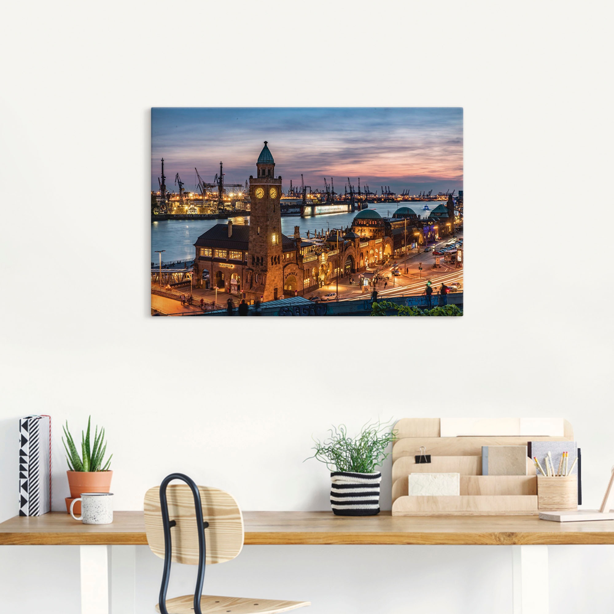 Artland Wandbild "Landungsbrücken Hamburg" Hamburg 1 Stk. tlg. als Leinwand günstig online kaufen