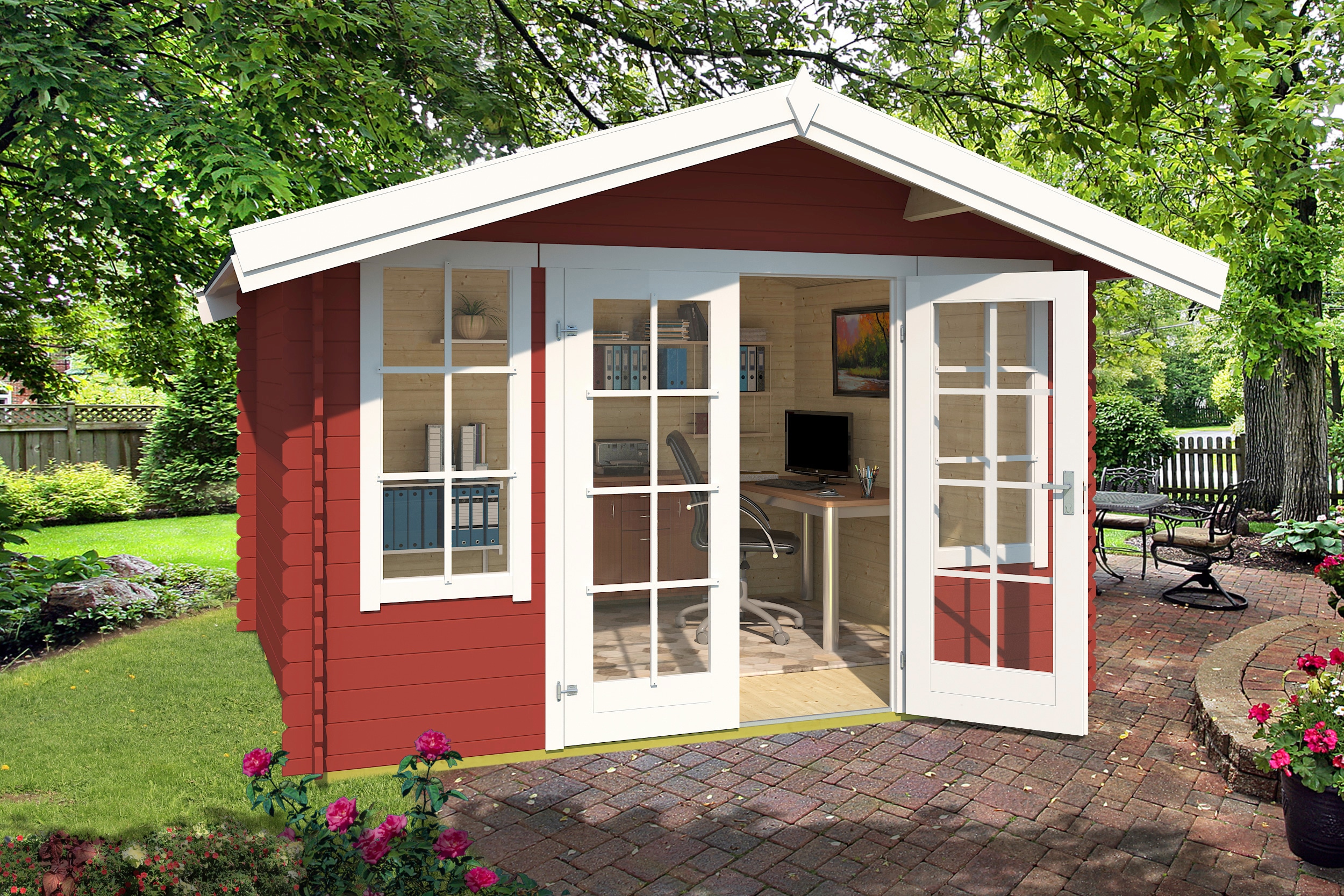 LASITA MAJA "Robin 280" Blockbohlenhaus 28mm, Fundamentmass 3300x2800, Schwedenrot