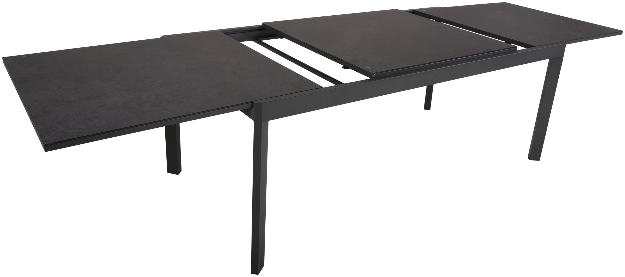 Garten-Essgruppe GARDEN PLEASURE "NEREA", grau (grau, dunkelgrau, dunkelgrau, dunkelgrau), B:300cm H:89cm T:44,5cm, Aluminium, Glas, Polyester, Sitzmöbel-Sets, mit ausziehbarem Tisch 2