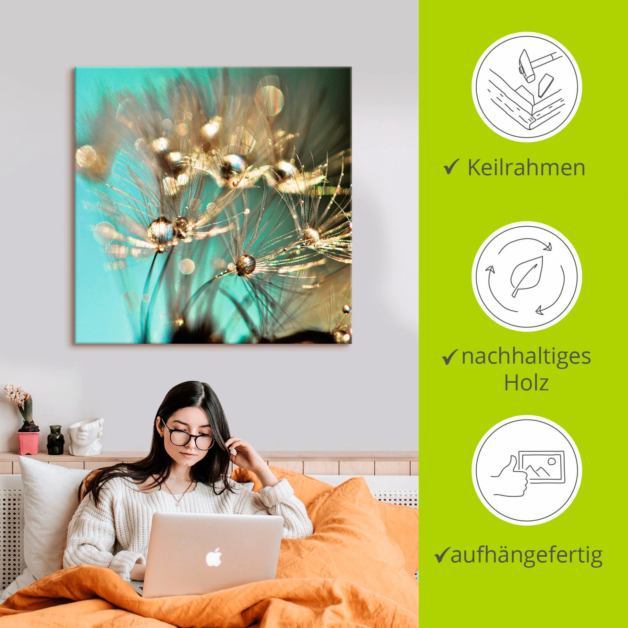 Artland Wandbild »Pusteblume glänzendes Gold«, Blumen, (1 St.), als Alubild, Outdoorbild, Leinwandbild, Poster, Wandaufkleber
