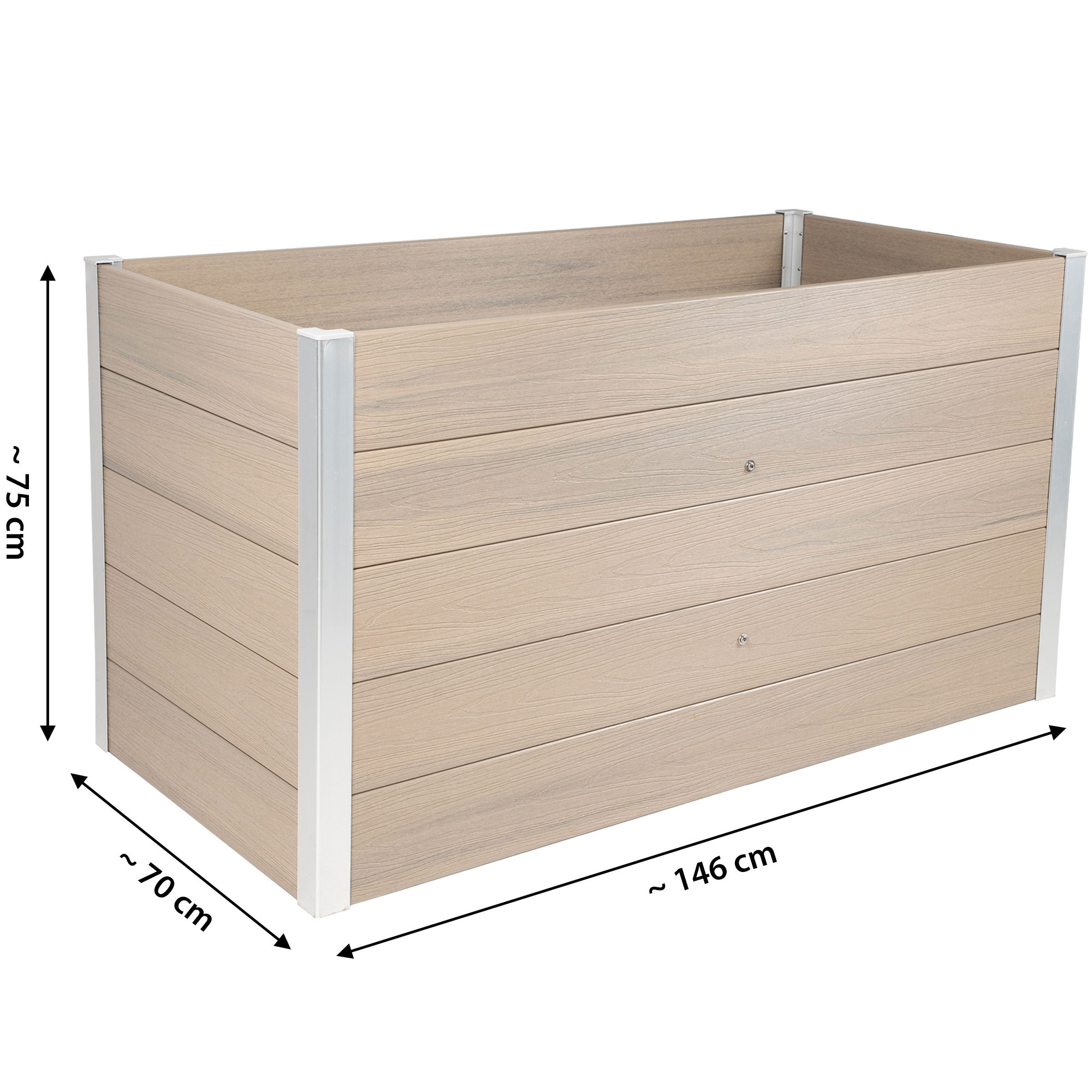 dobar Hochbeet »WPC, XXL, Silbergrau« ca. 146 x 70 x 75 cm (L x B x H) groß und ca. 41 kg