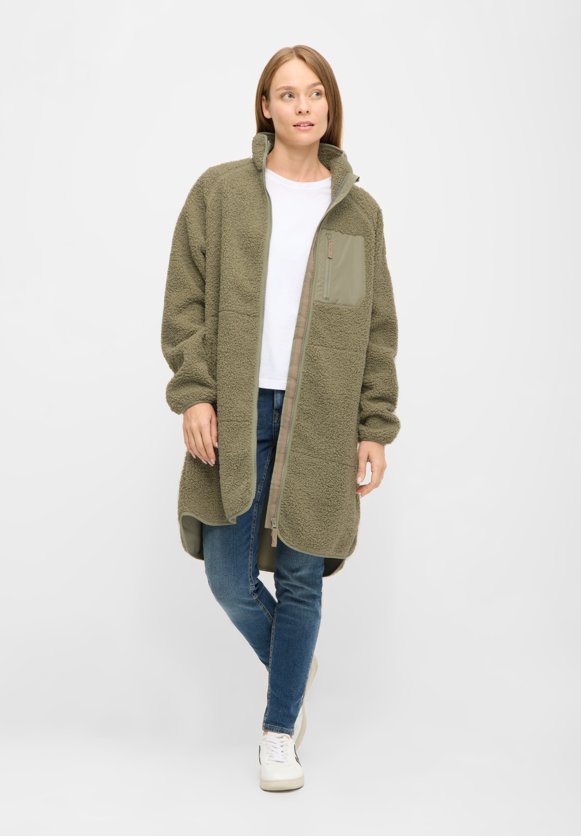Derbe Fleecejacke »Kuschelby Long« ohne Kapuze Fleecejacke, lang, glitzernd, warm